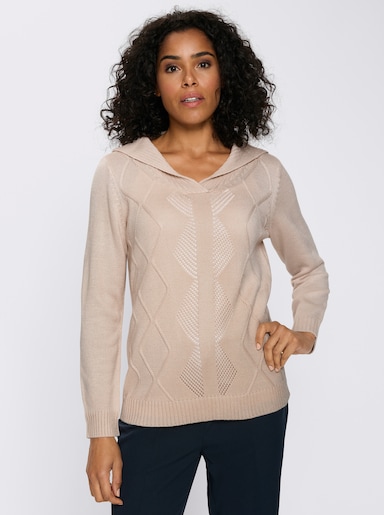 Pullover met lange mouwen en platte kraag - ivoorkleur