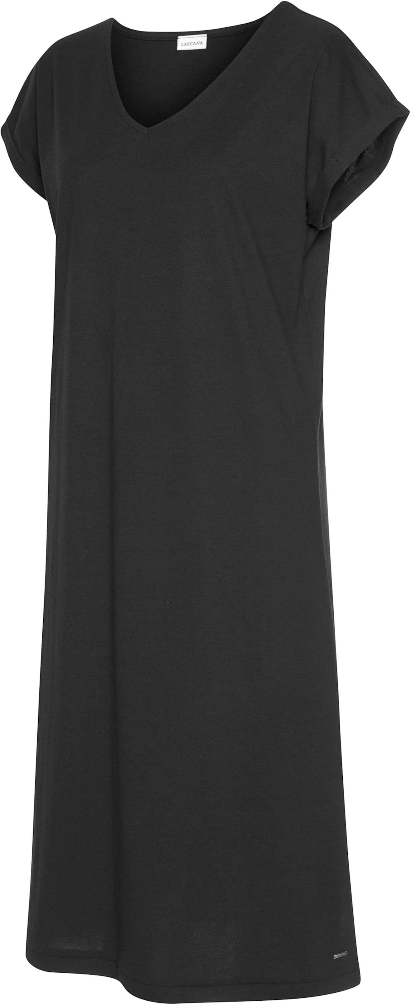 MIDI günstig Kaufen-Nachthemd in schwarz von LASCANA. Nachthemd in schwarz von LASCANA <![CDATA[Elegantes unifarbenes Nachthemd in Midi-Länge von Lascana. Mit V-Ausschnitt. Kurze, angeschnittene Ärmel. Seitliche Saumschlitze. Weiche Single-Jersey-Ware aus 50% Baumwolle, 50