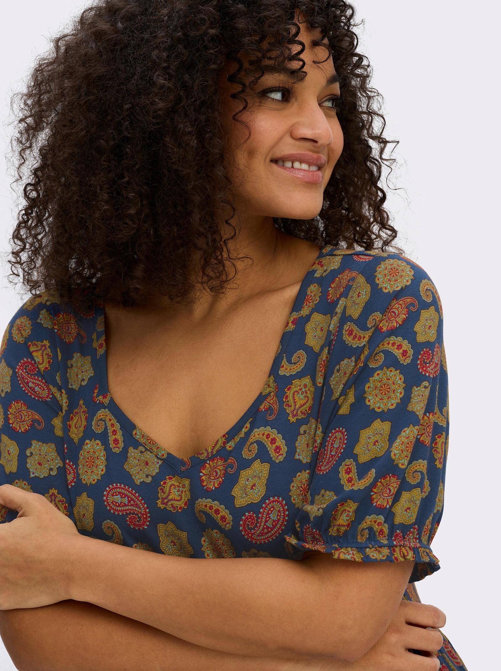 sheego Jerseykleid mit Paisleymuster - tiefblau-ozean-bedruckt