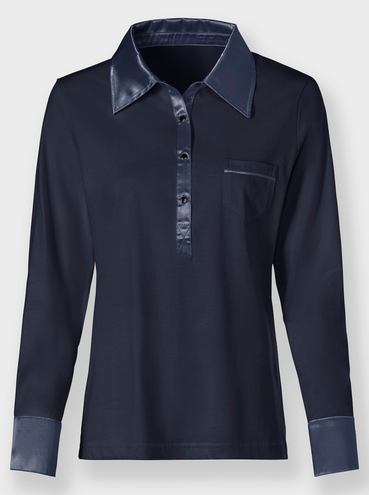 Langarm-Poloshirt - nachtblau