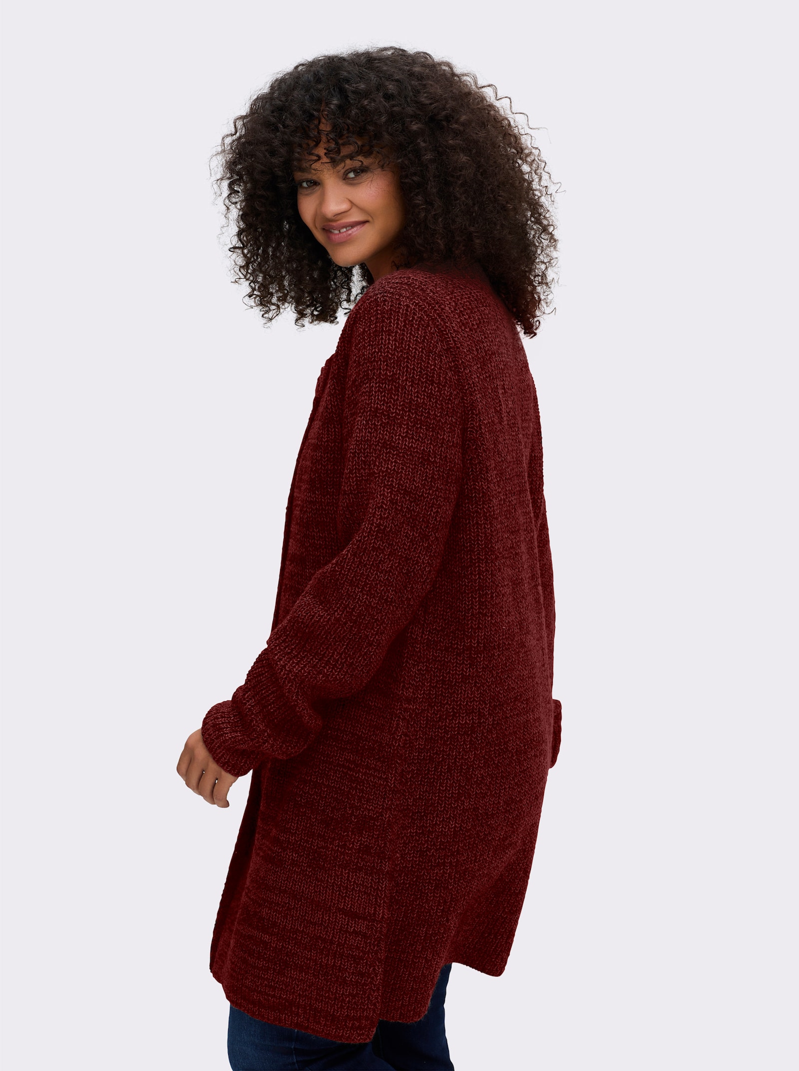 sheego Strickjacke mit überlappender Knopfleiste - bordeaux-meliert