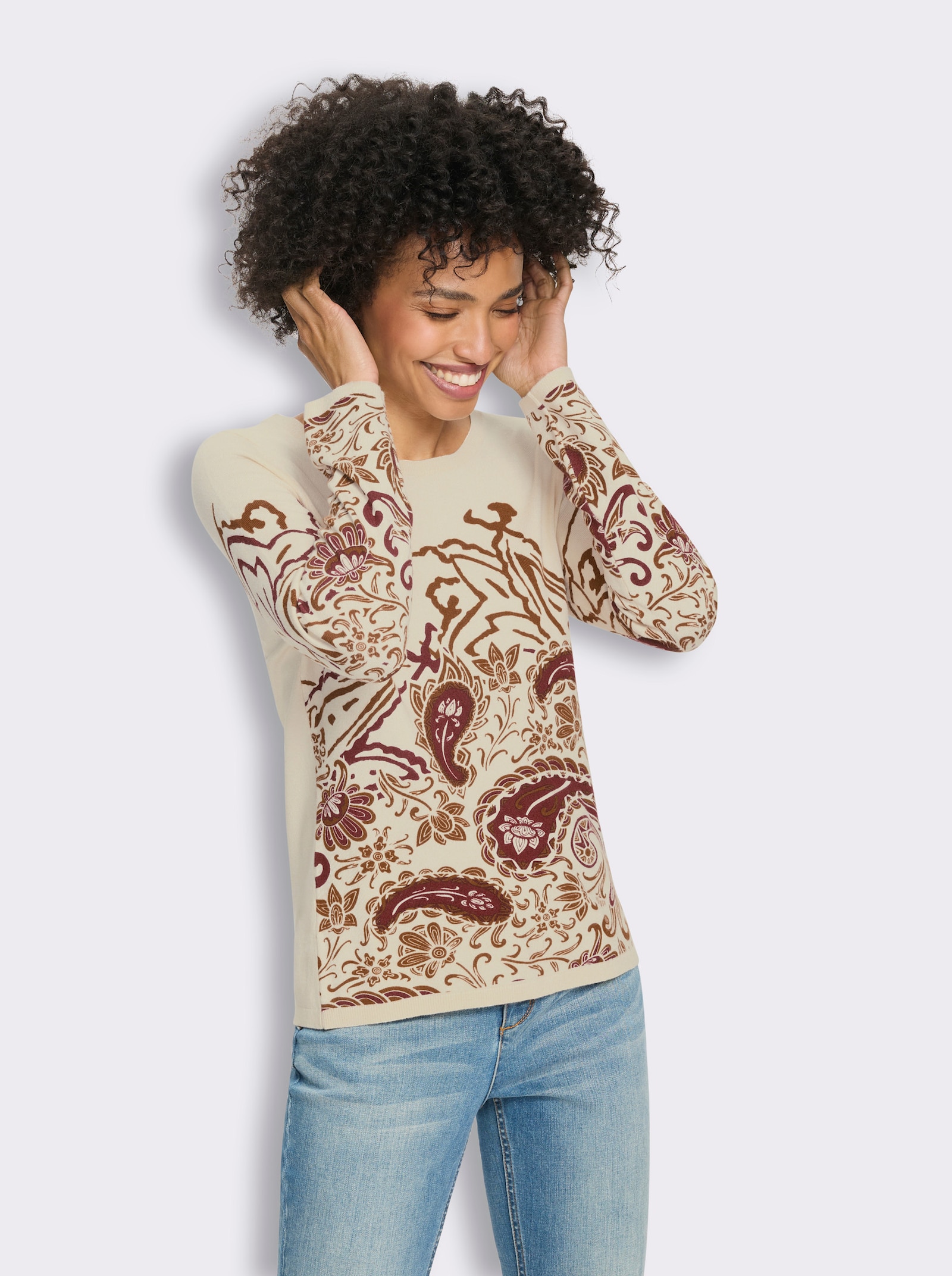 heine Pullover mit Paisley-Print - dunkelrot-champagner-bedruckt