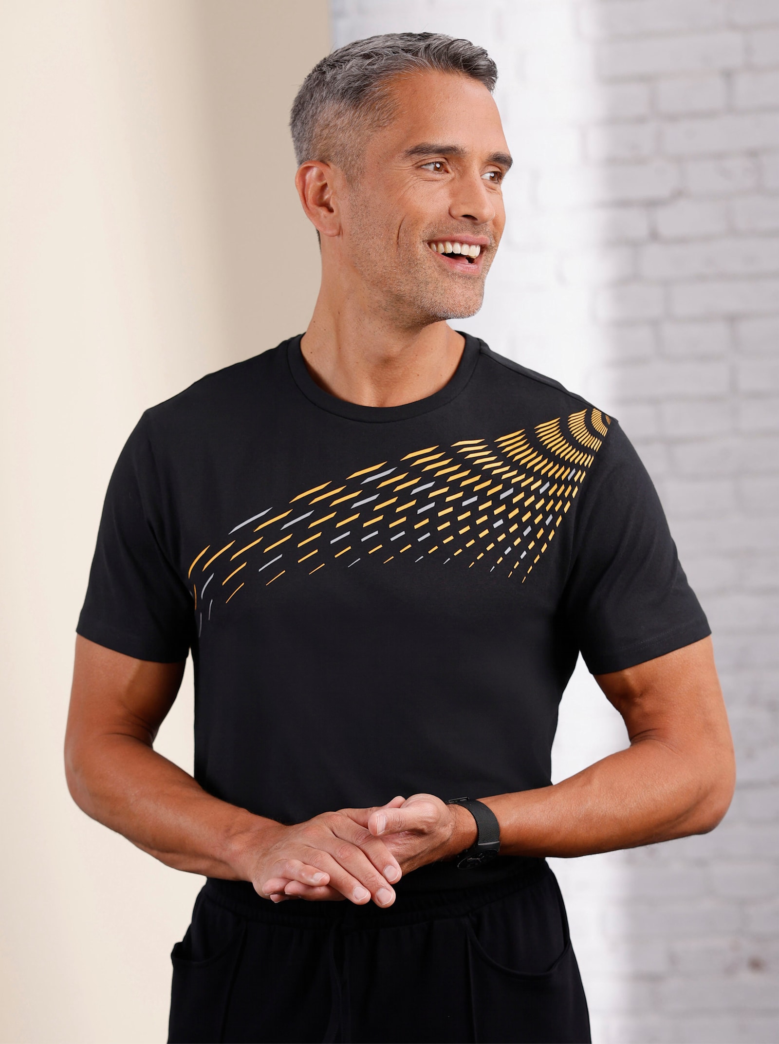 Vrijetijdsshirt van puur katoen - zwart/oker