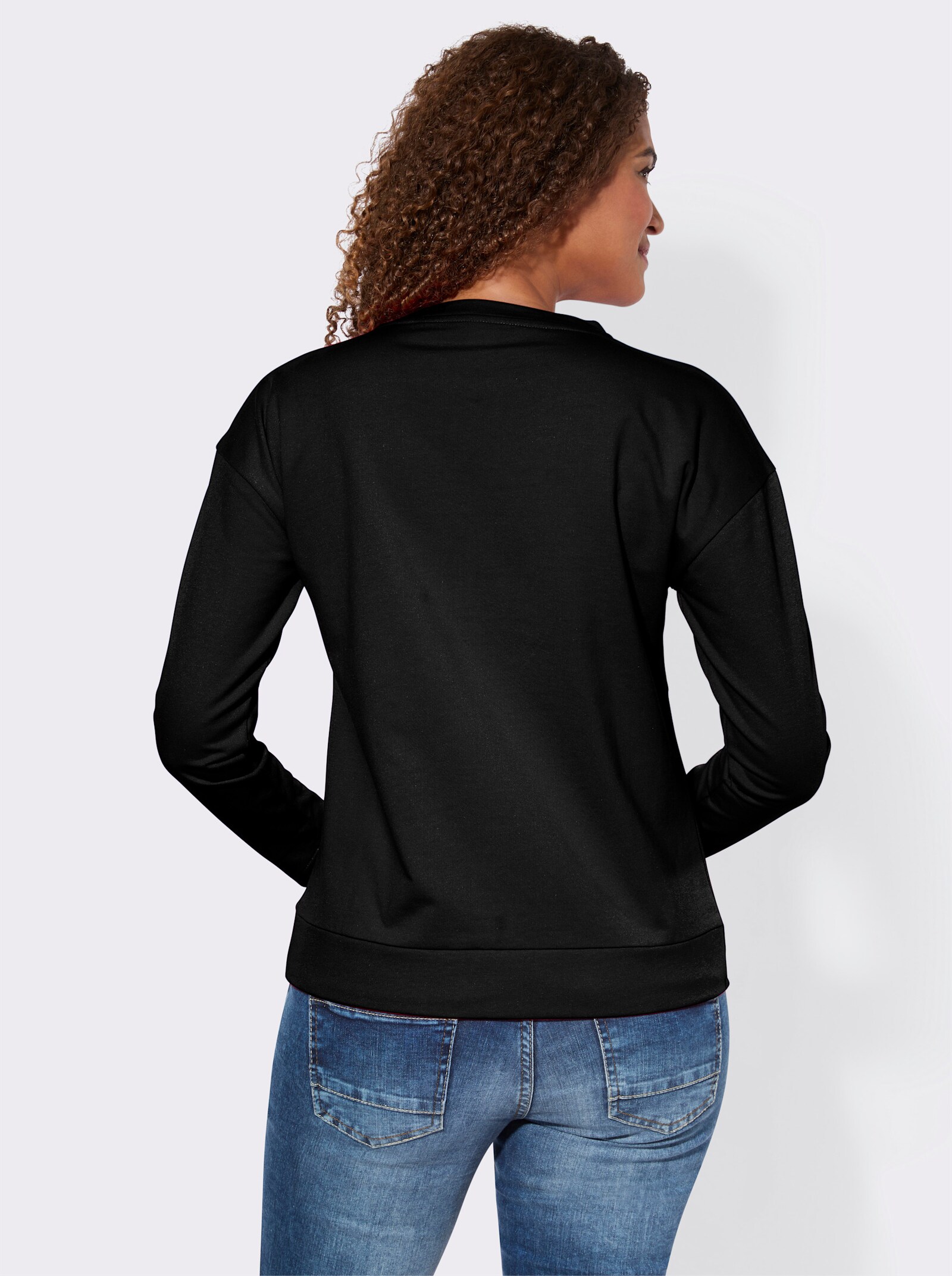 Sweatshirt mit Zierknöpfen vorne - schwarz