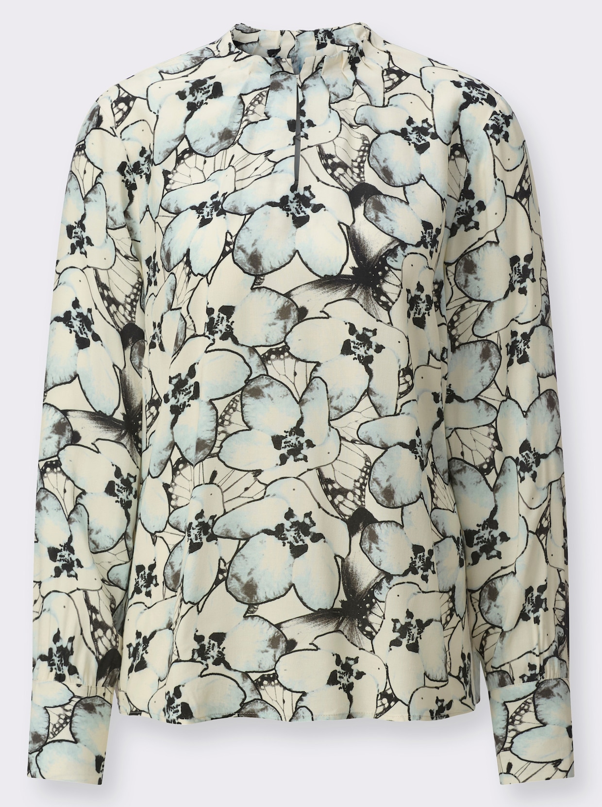 Druckbluse - champagner-graphit-bedruckt