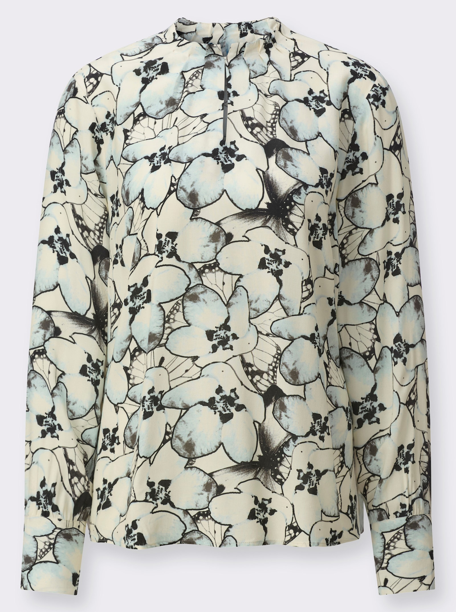 Druckbluse mit geknöpftem Schlitz - champagner-graphit-bedruckt