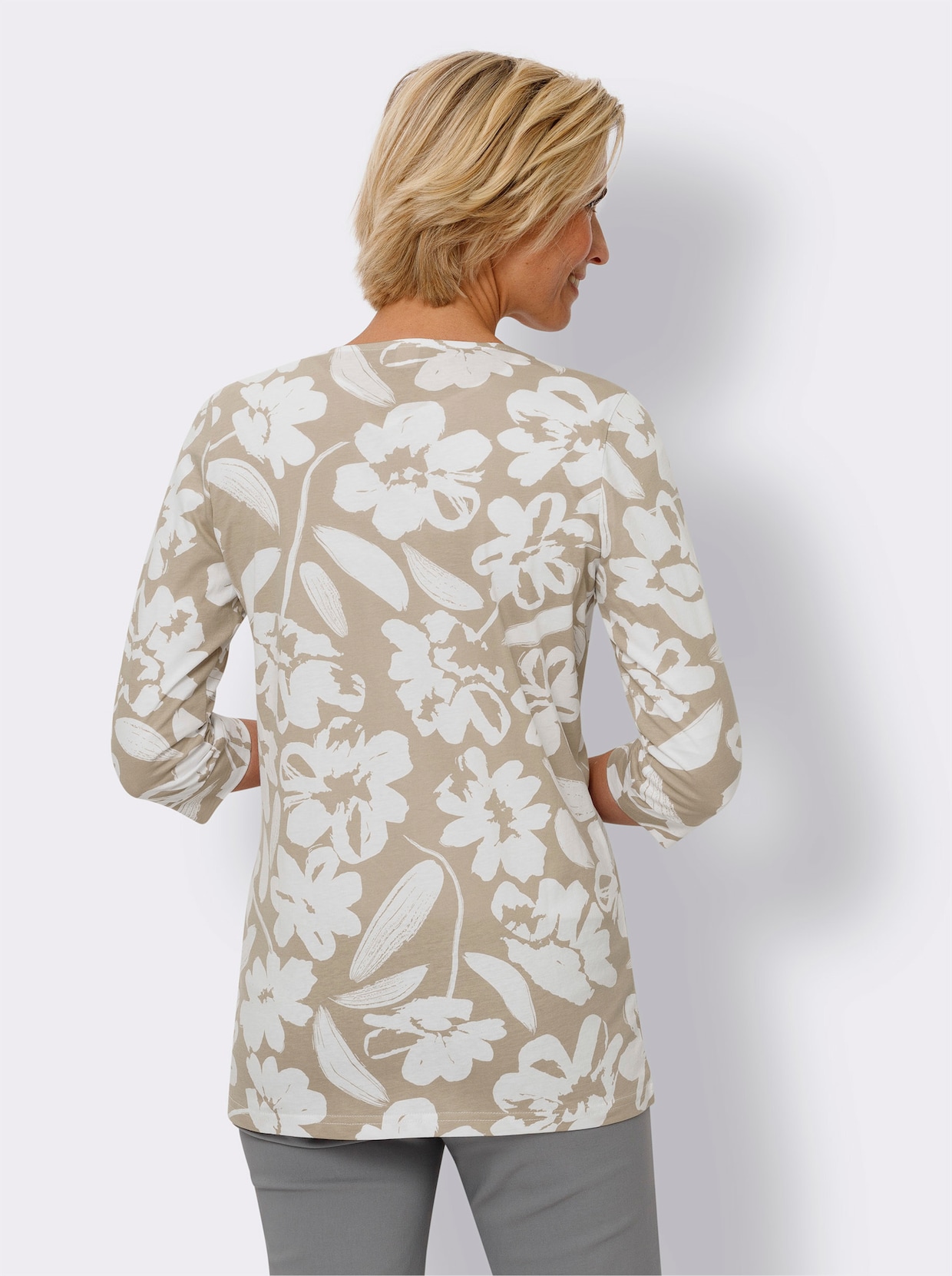 Shirtjasje - beige/wit geprint