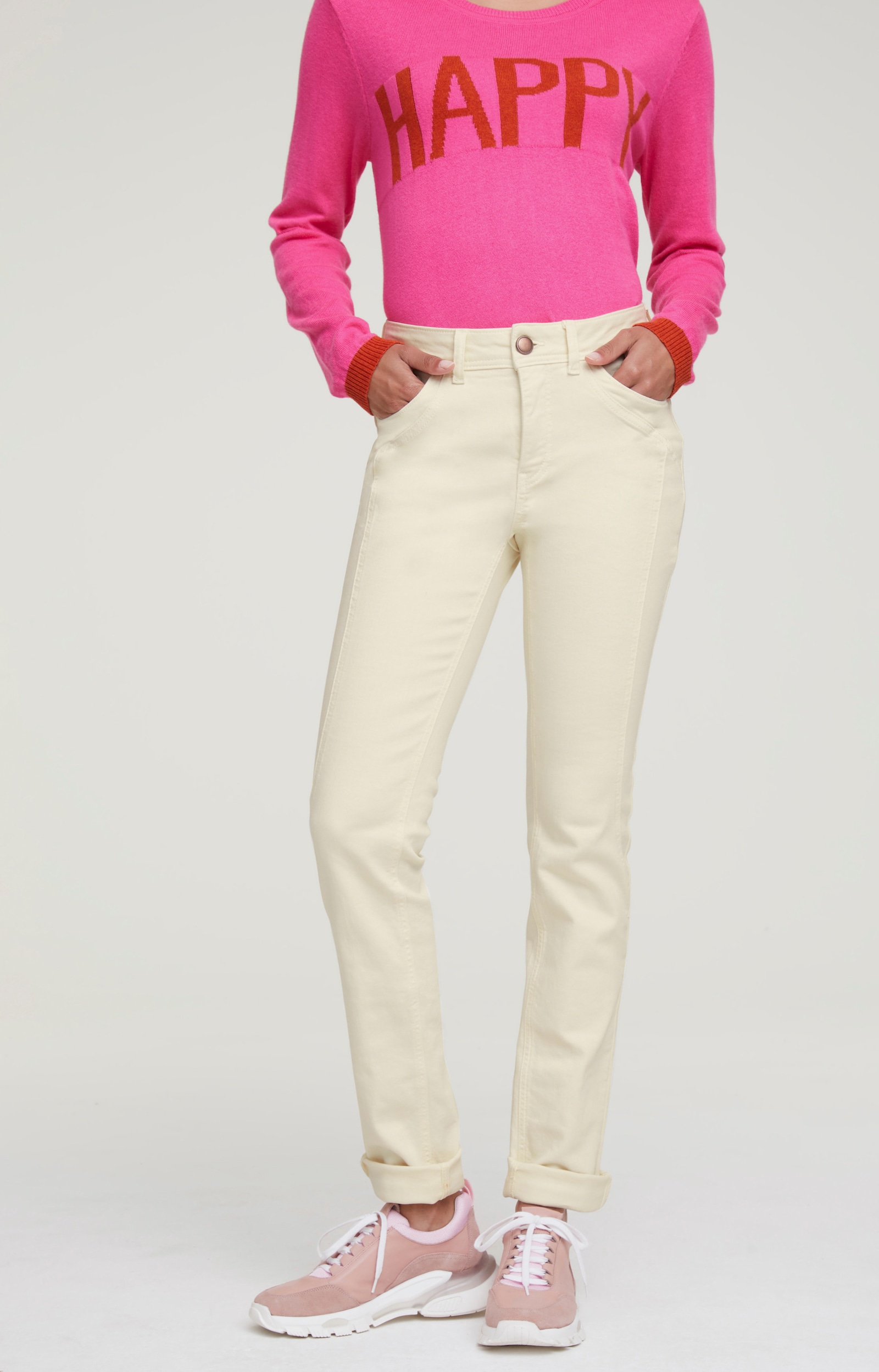 heine Röhrenjeans mit Power-Mesh-Einsatz - ecru