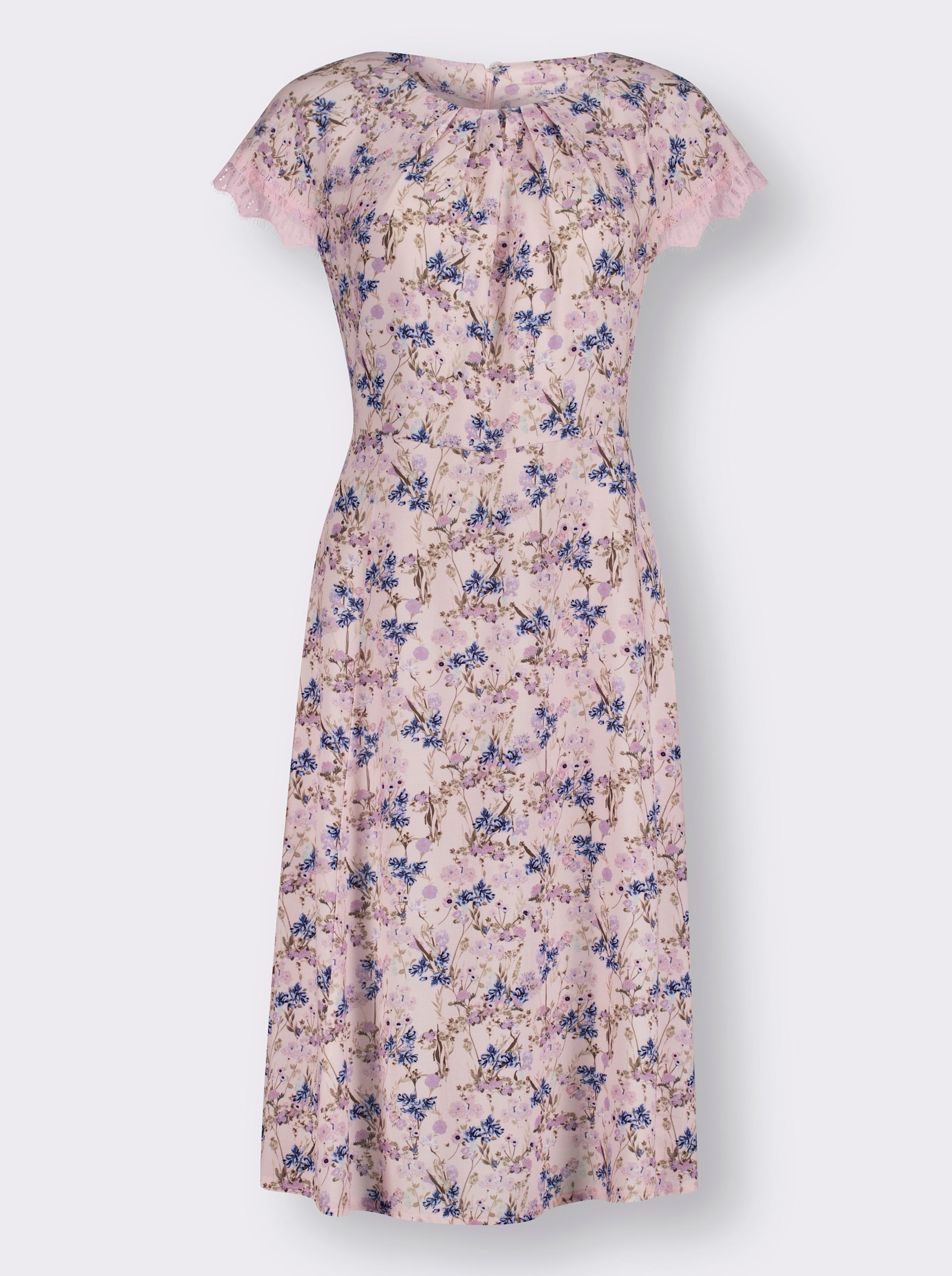 Druckkleid mit Reissverschluss im Nacken - hellrosé-bedruckt