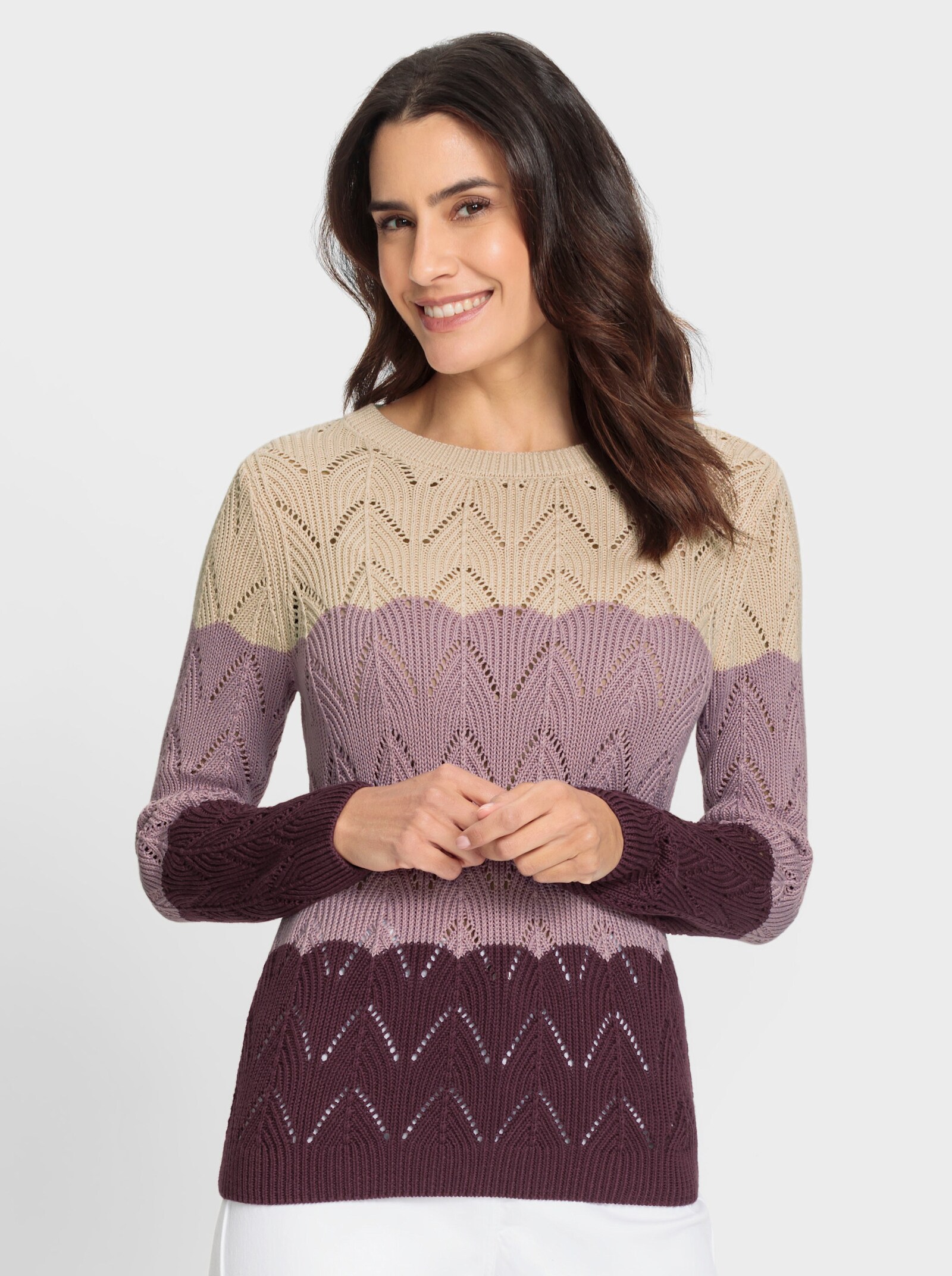 Ajourpullover met kleurverloop - bordeaux/mauve gedessineerd