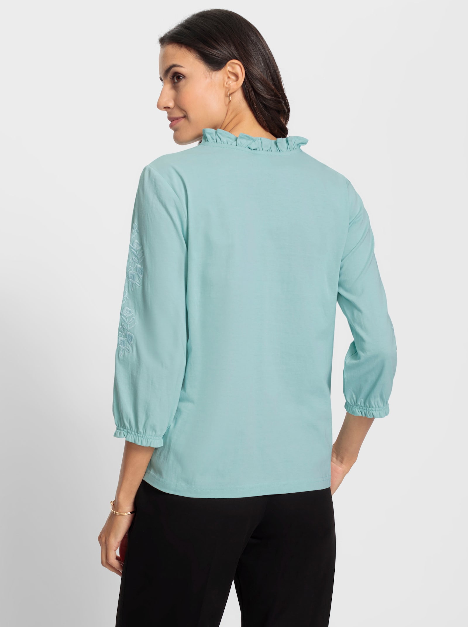Shirt met 3/4-mouwen en ruches bij de hals - mint