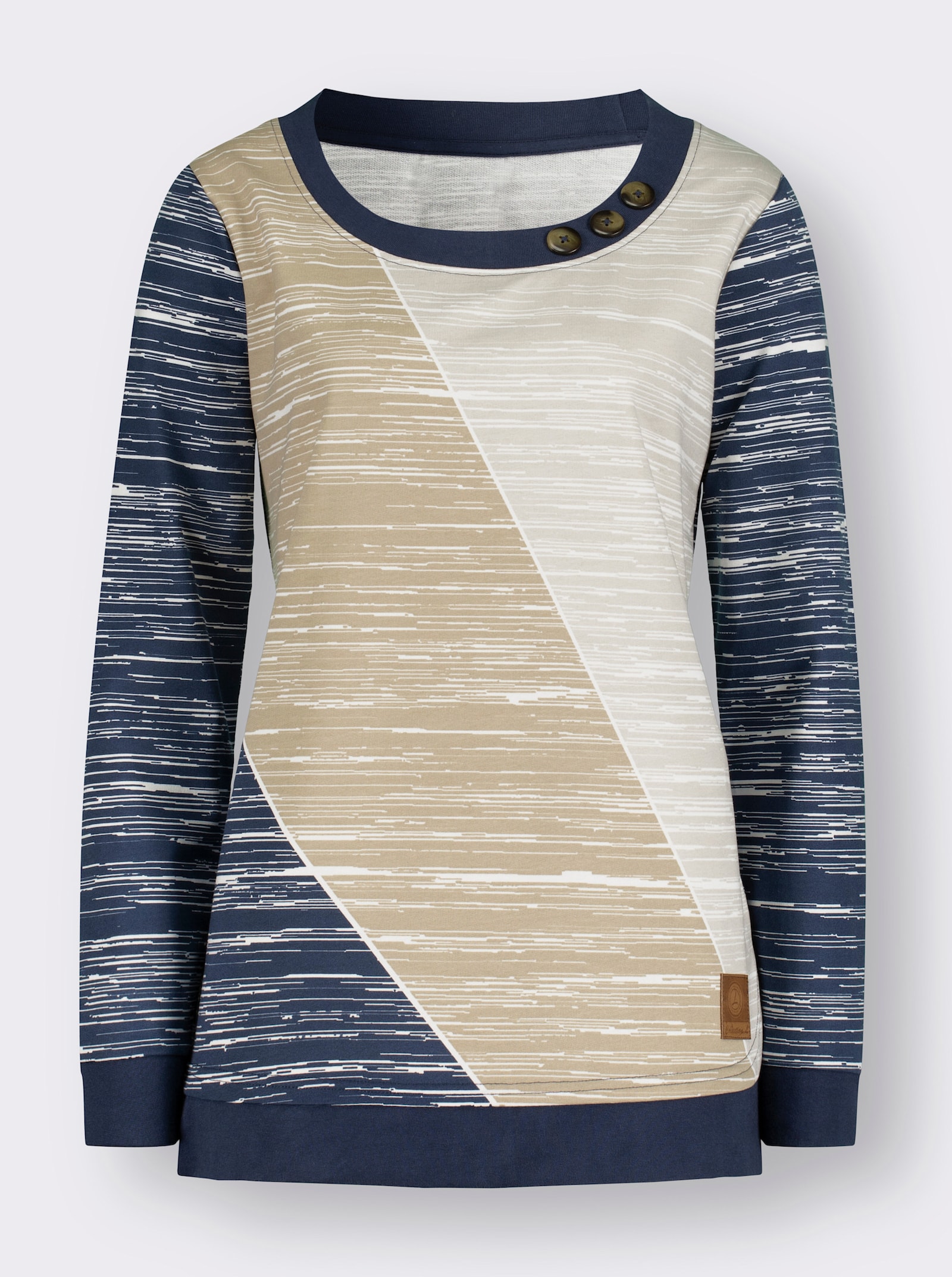  Sweatshirt mit sportivem Print - dunkelblau-ecru-bedruckt