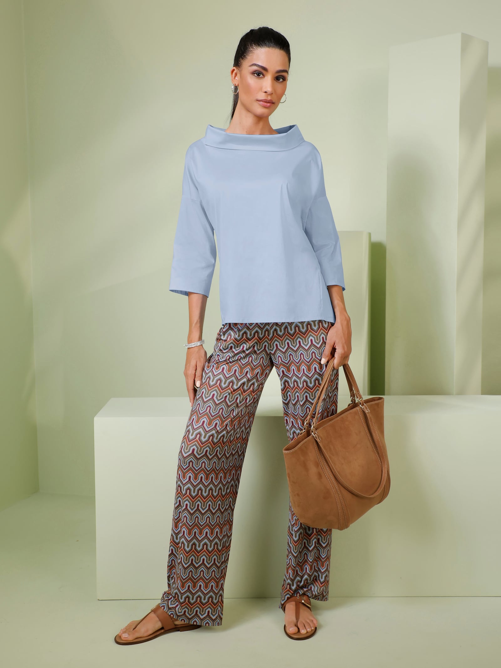 heine Jerseyhose mit Ethno-Muster - beige-terra-bedruckt