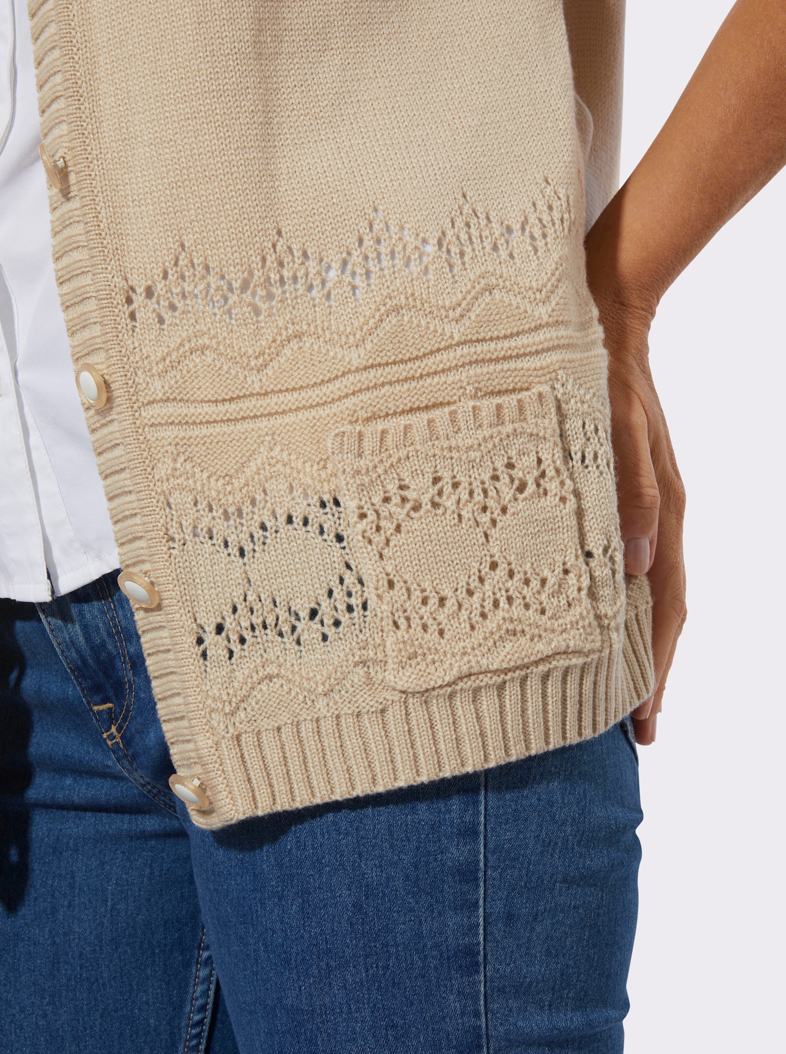 Strickjacke mit Ajourmuster - sand