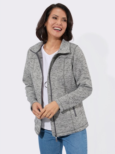 Strickfleece-Jacke mit Teilungsnähten - hellgrau-meliert