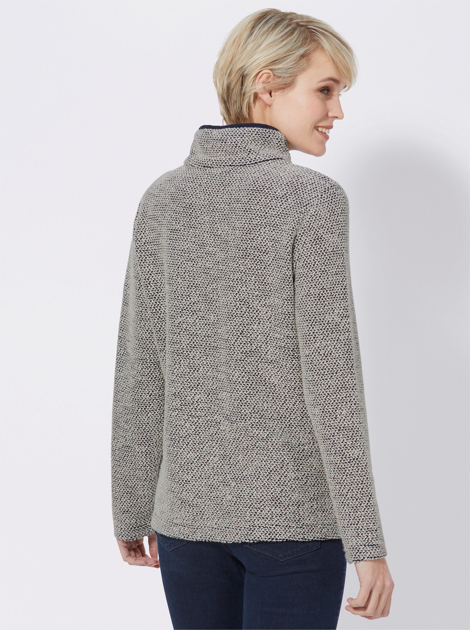 Langarmshirt mit Paspelierung, kontrastfarben - marine-weiß-gemustert