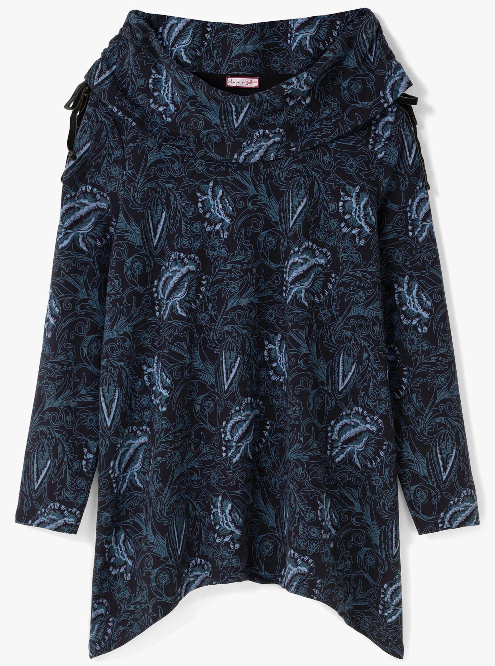 sheego by Joe Browns Sweatshirt mit weitem Schalkragen - schwarz-bedruckt