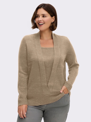 2-in-1-Pullover mit Schalkragen-Optik - goldfarben-meliert