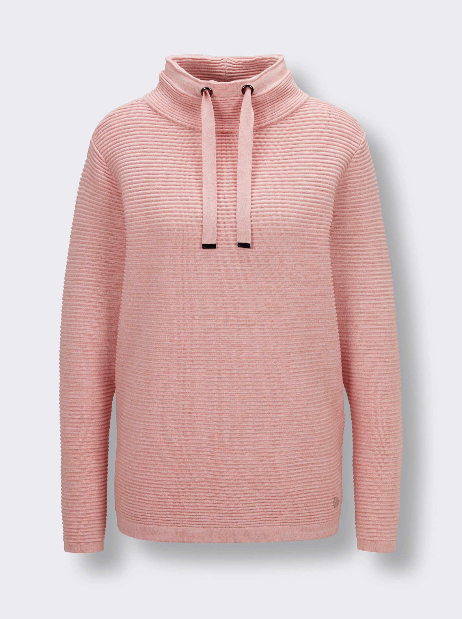 CREATION L PREMIUM Langarm-Pullover mit Ripp-Struktur - rosenquarz-meliert