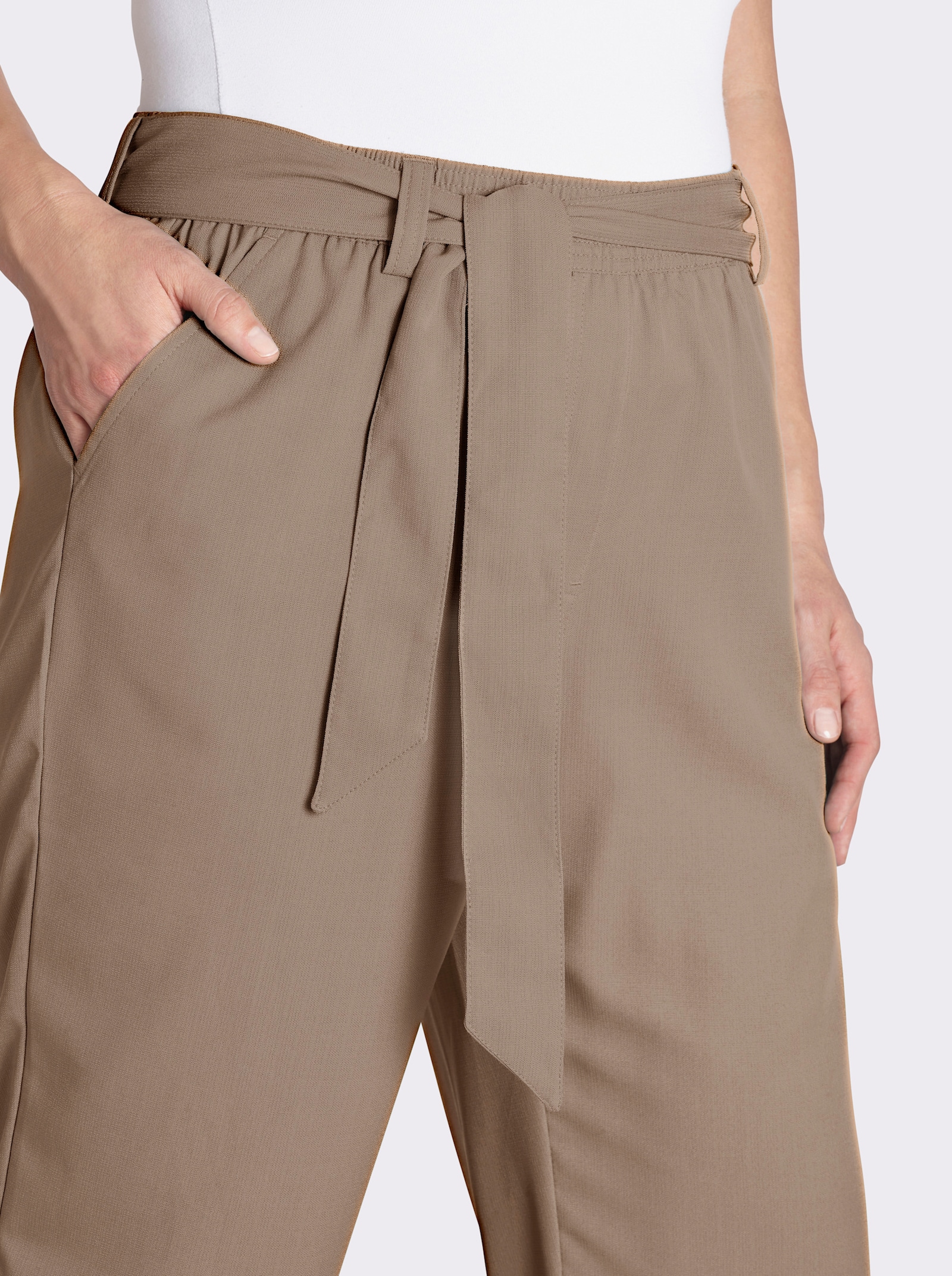 Palazzohose mit Bindegürtel - taupe