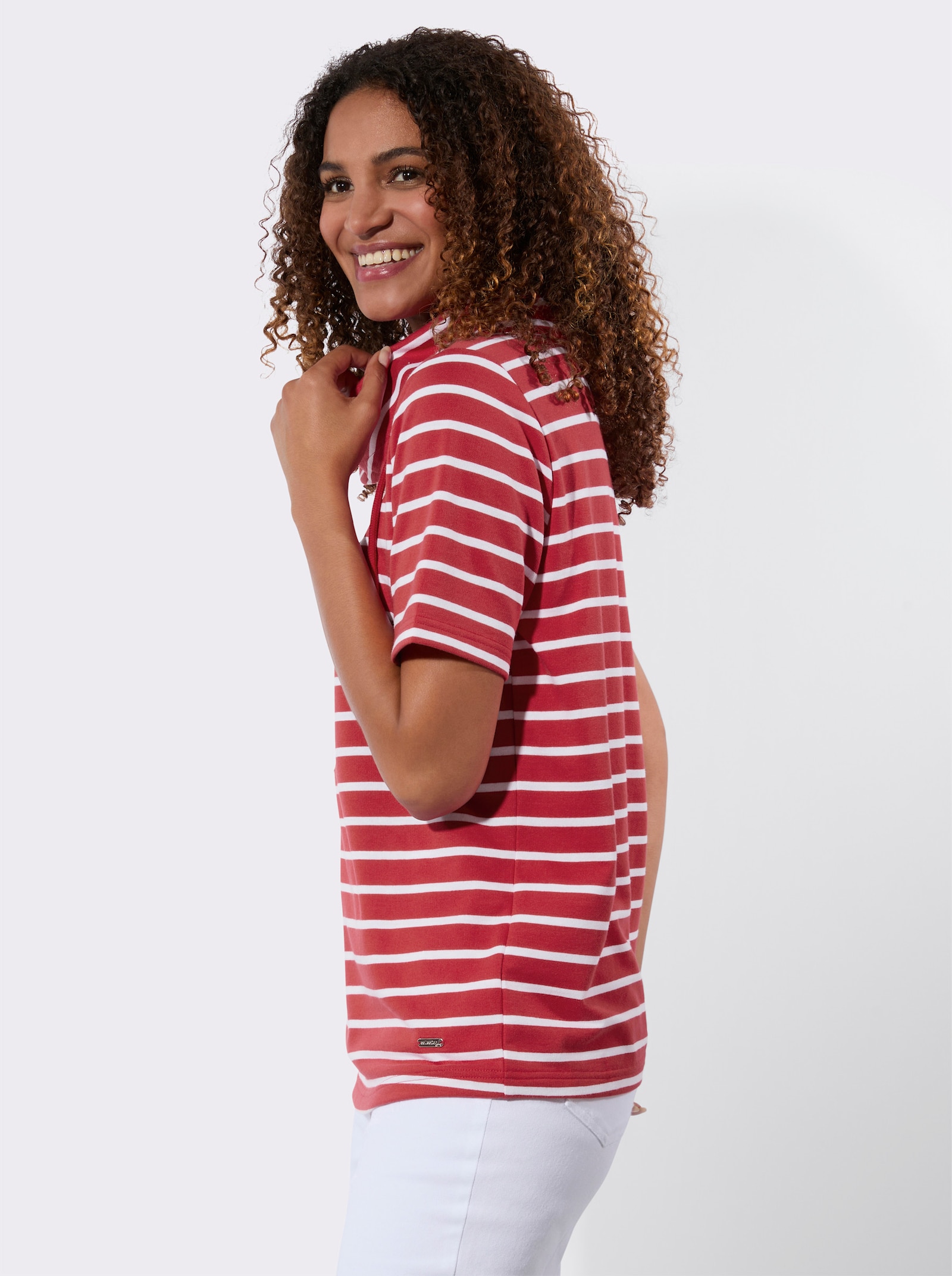 Sweatshirt mit Rollkragen - erdbeere-weiß-gestreift