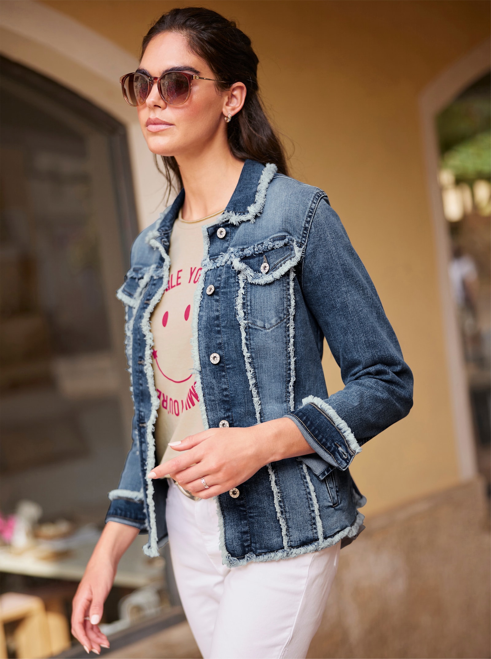 heine Jeansjacke mit Fransen-Details - blue-stone-washed