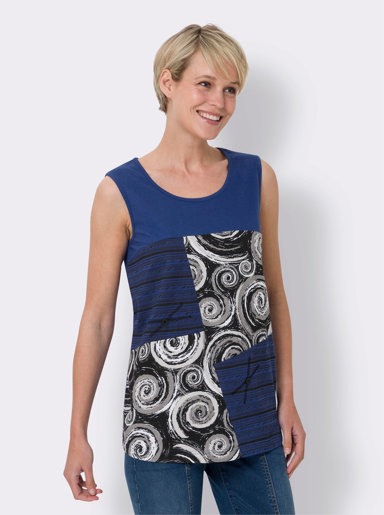 Top delšího rozšířeného střihu - královská modrá