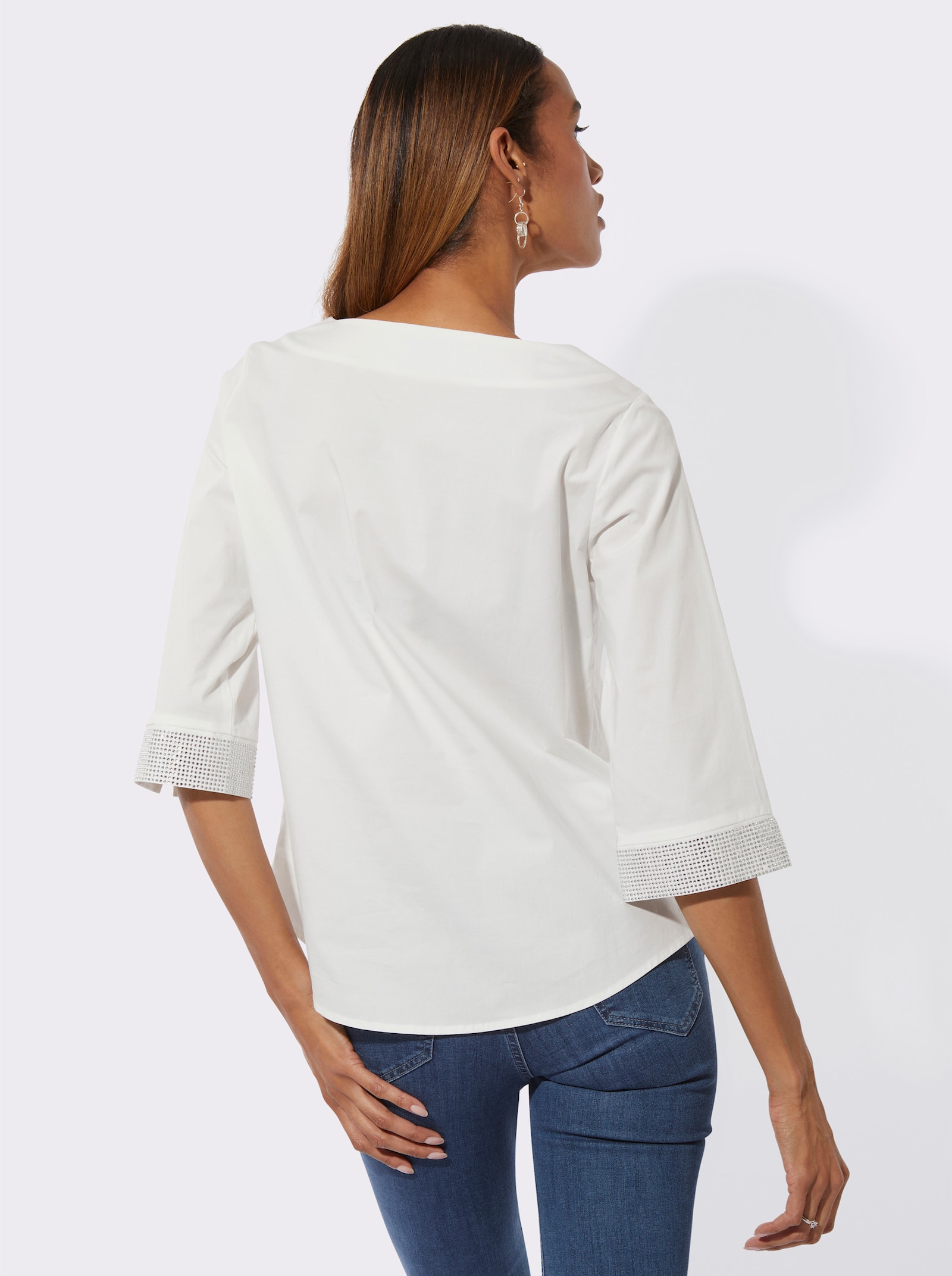 Schlupfbluse mit abgerundetem Saum - ecru