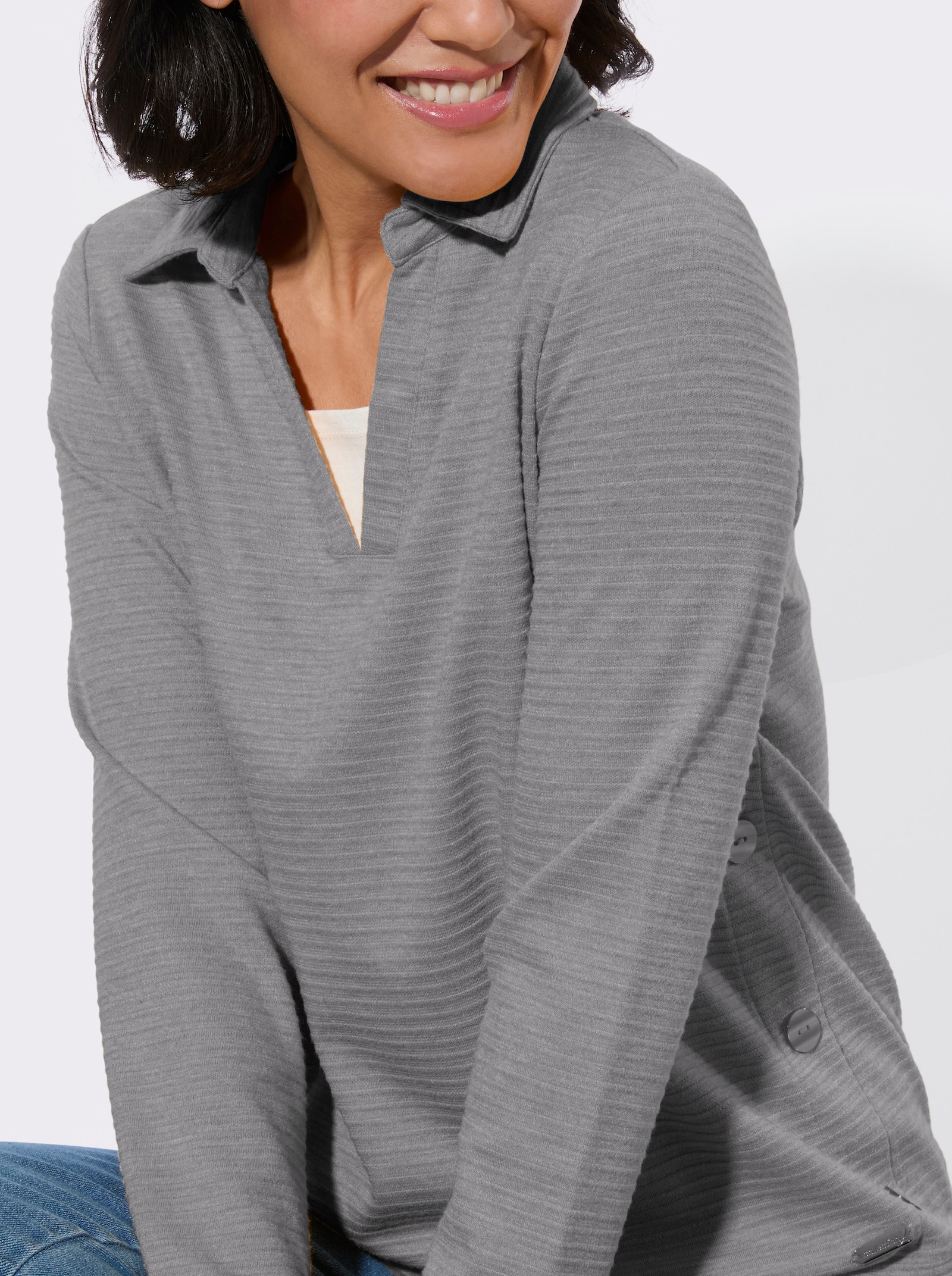 Poloshirt mit seitlicher Knopfleiste - anthrazit-meliert