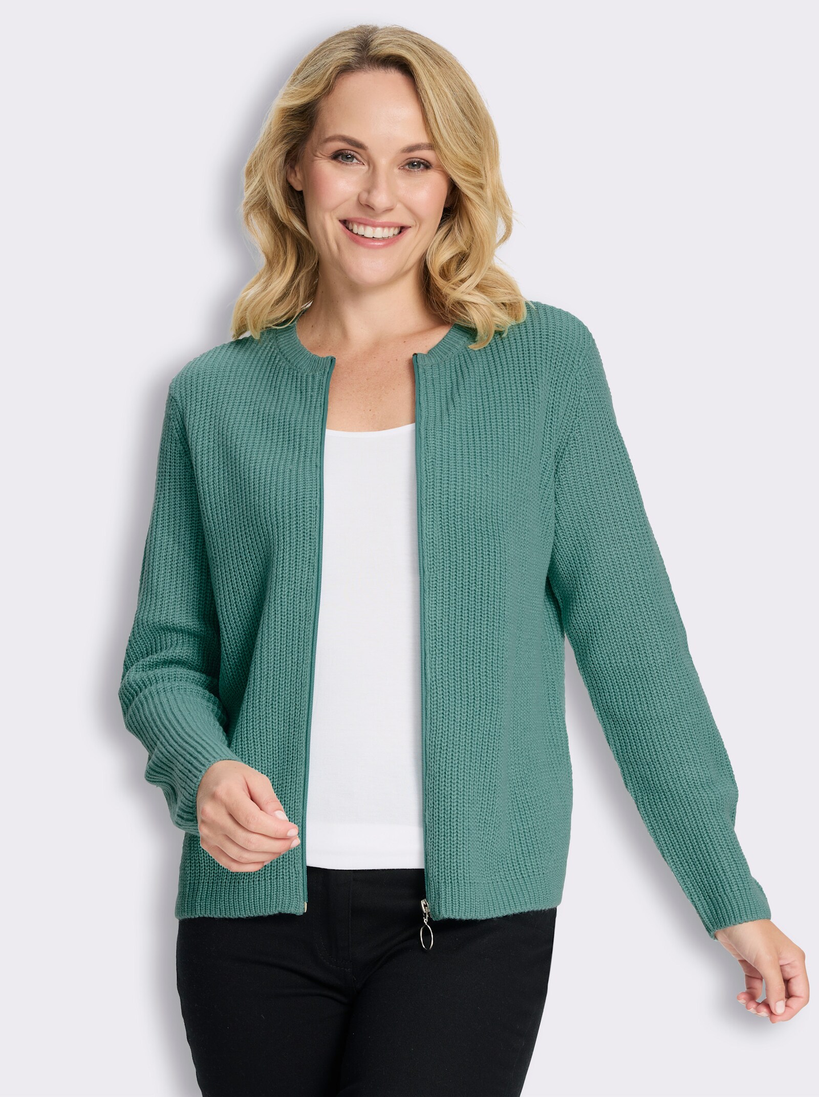 Strickjacke mit Reißverschluss - salbei