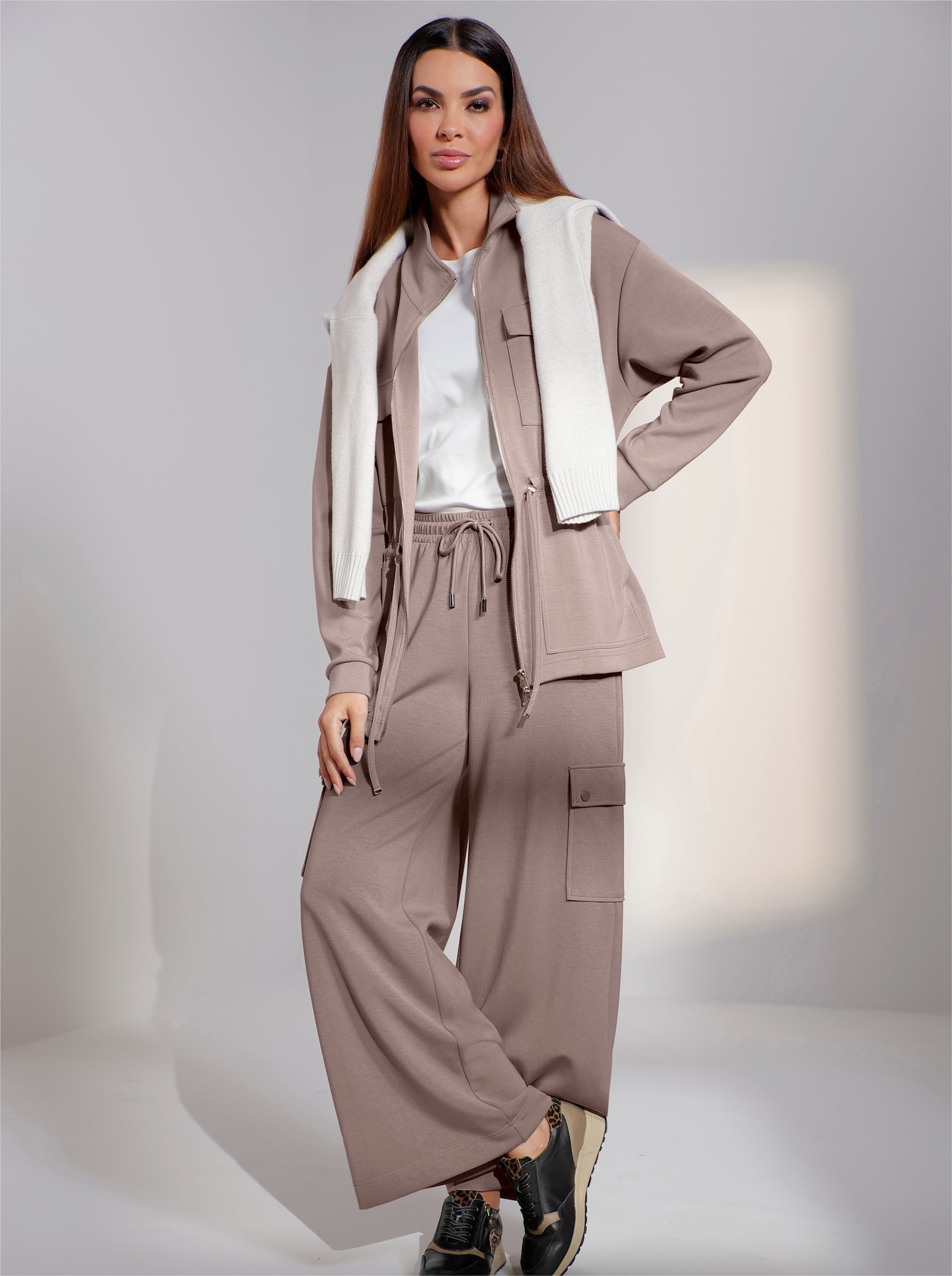 heine Jerseyhose mit Cargo-Taschen - taupe