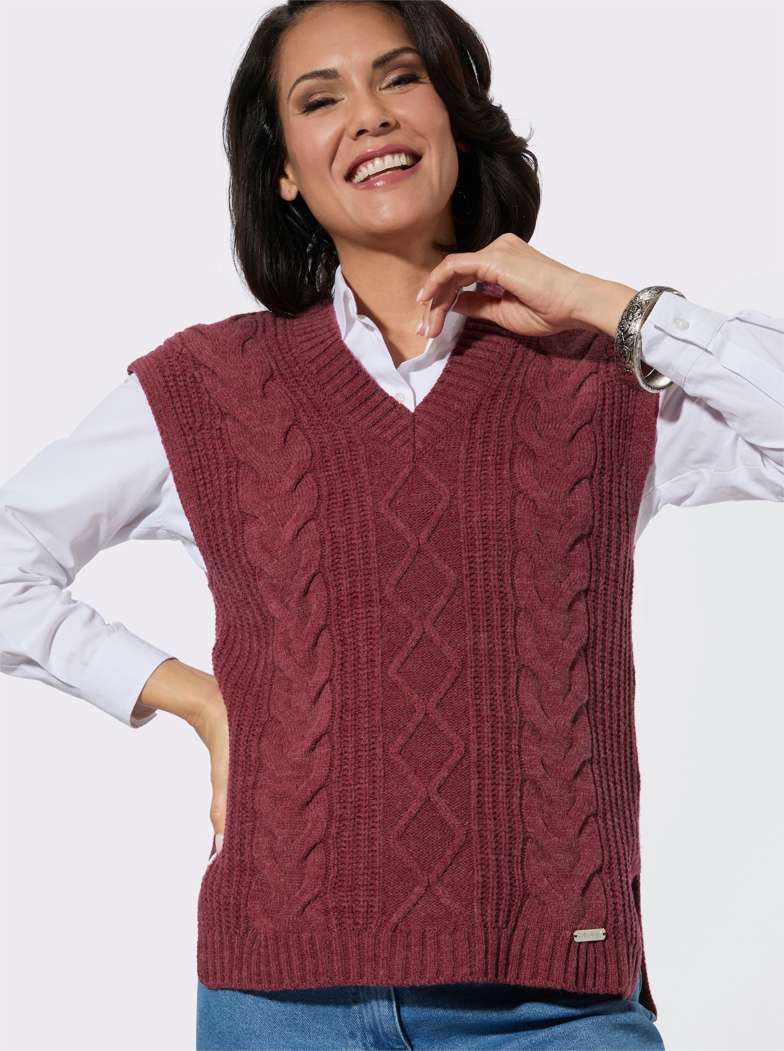 Pullunder mit großzügigem V-Ausschnitt - dunkelrot-meliert