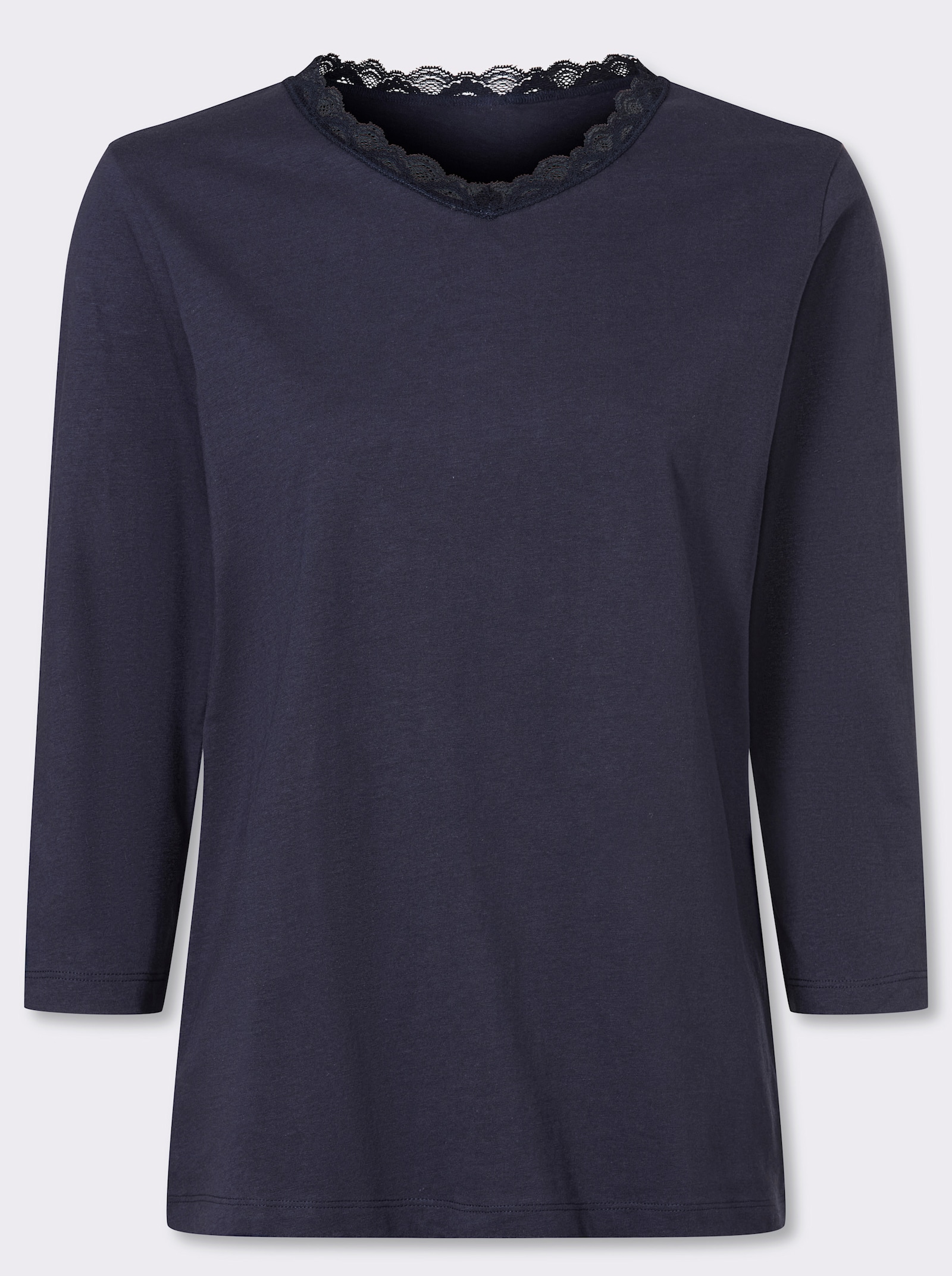 3/4-Arm-Shirt mit Spitze am Ausschnitt - marine