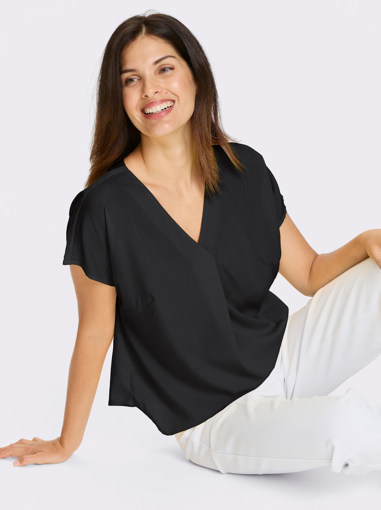 Kurzarm-Bluse - schwarz
