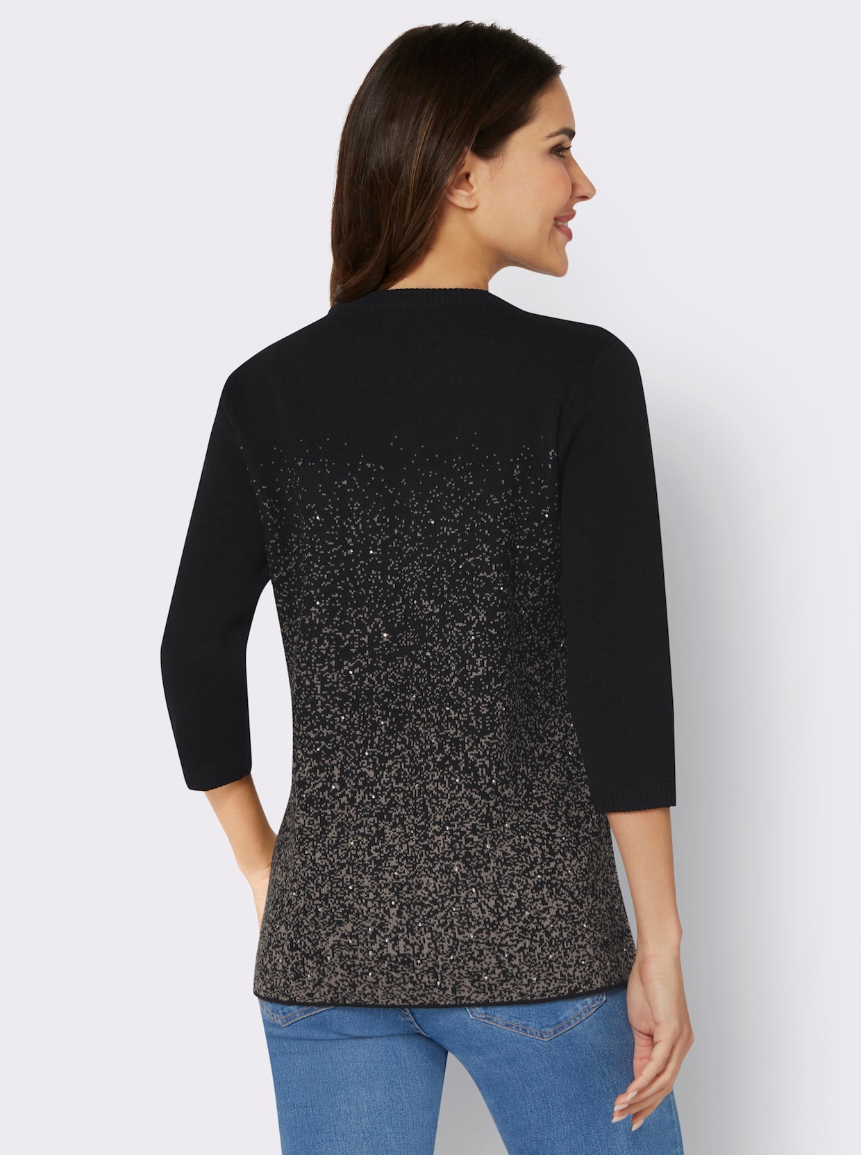 Pullover met 3/4-mouwen - zwart/taupe gedessineerd