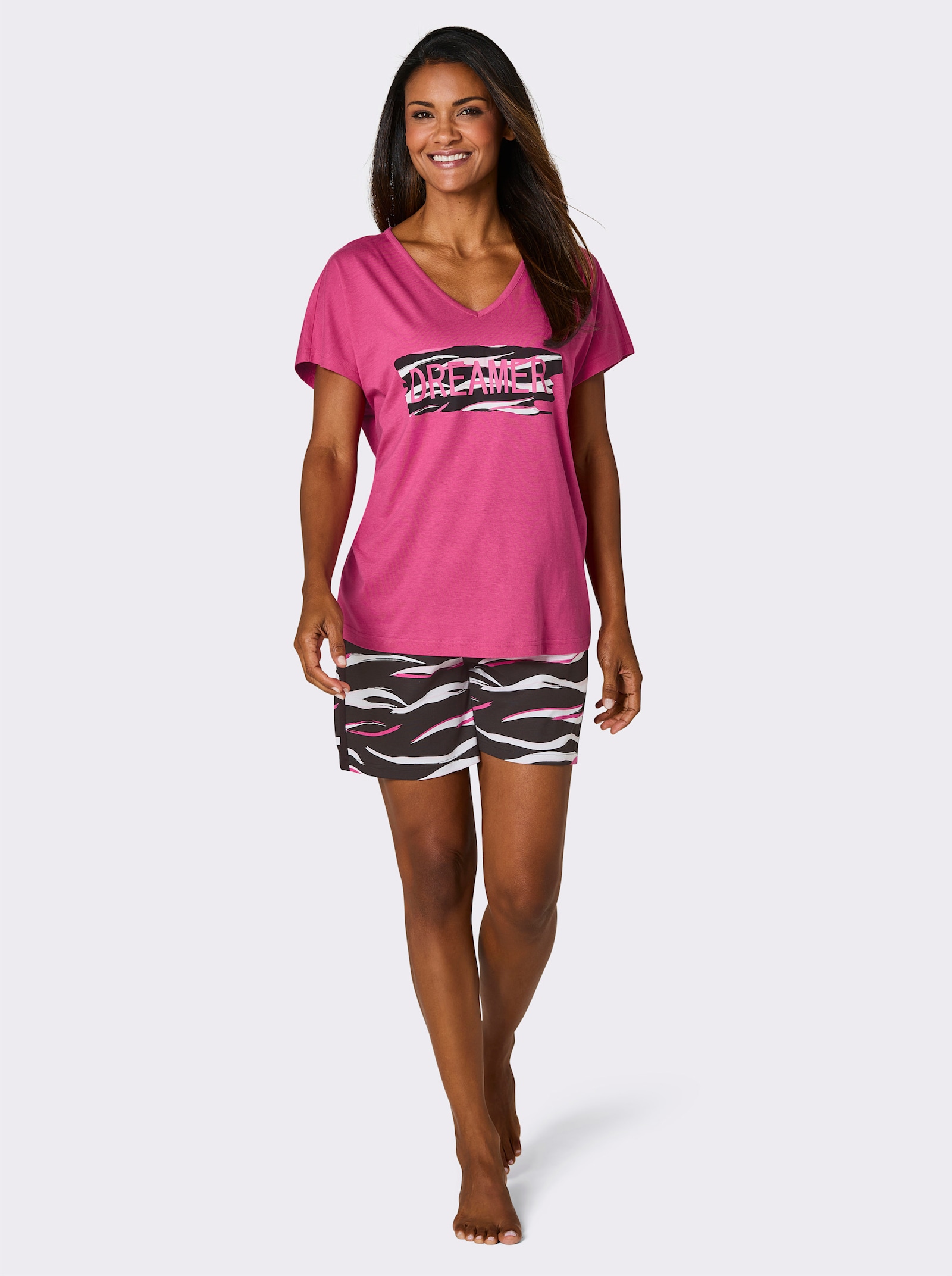 wäschepur Pyjama court - noir-fuchsia imprimé