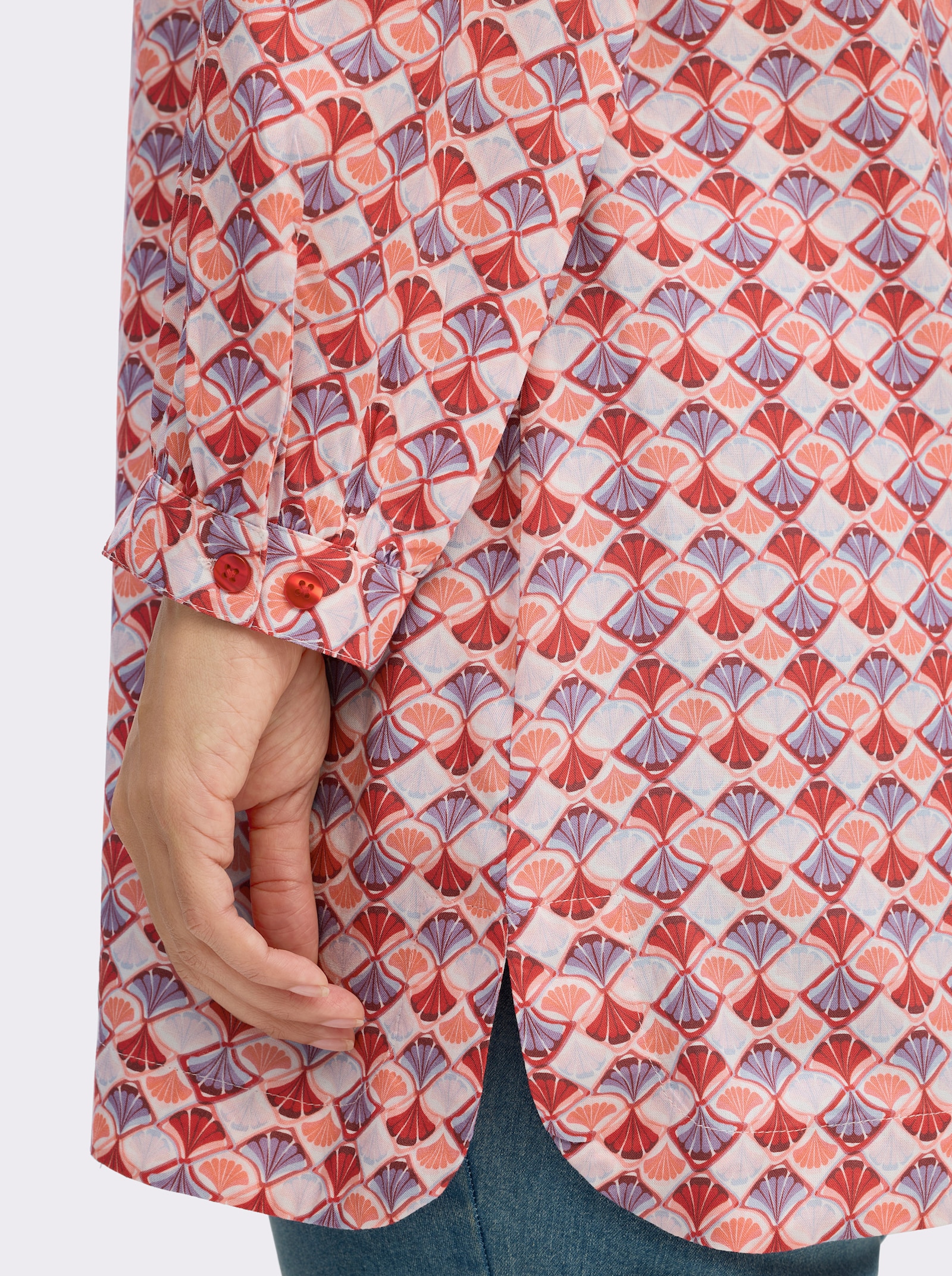 sheego Tunika mit grafischem Print - weiß-erdbeere-bedruckt