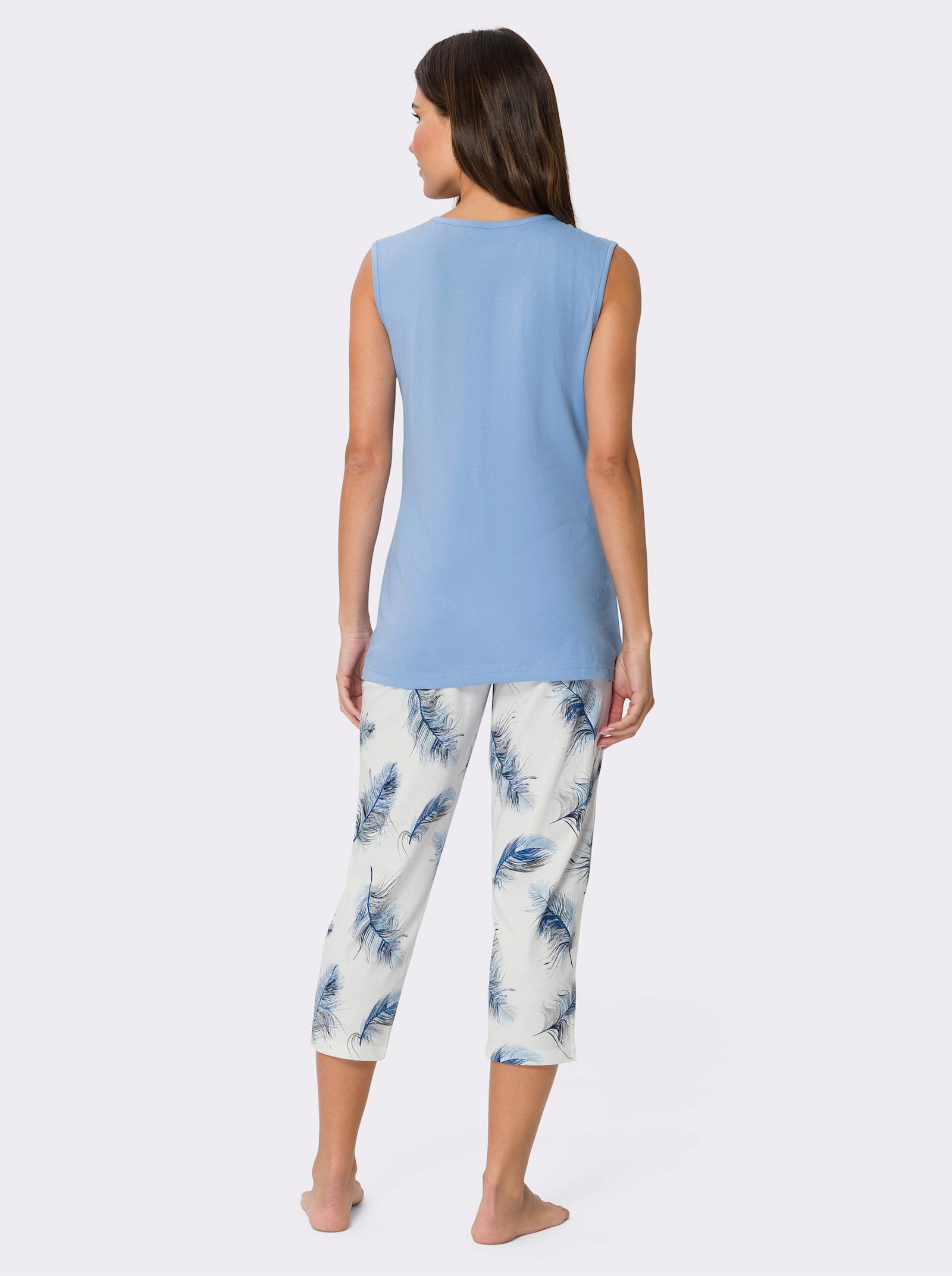 Pyjama met gerimpelde bandjes, bedrukt - hemelsblauw bedrukt