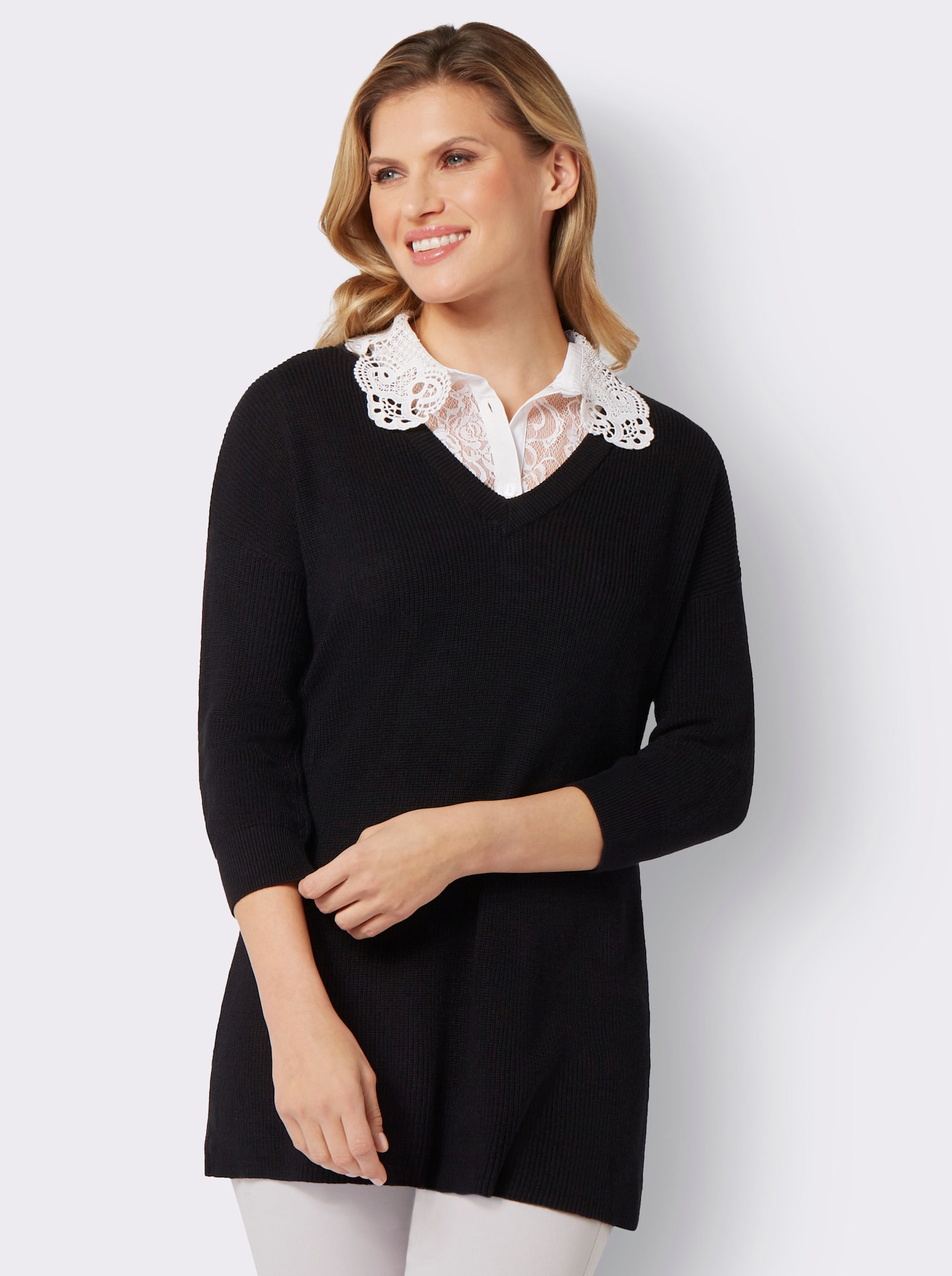 Blusenkragen mit Knopfleiste - weiss