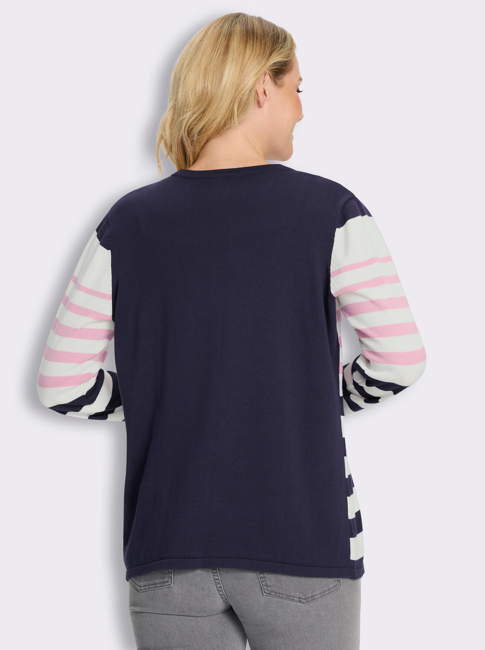 Cardigan in offener Form, reine Baumwolle - rosé-marine-geringelt
