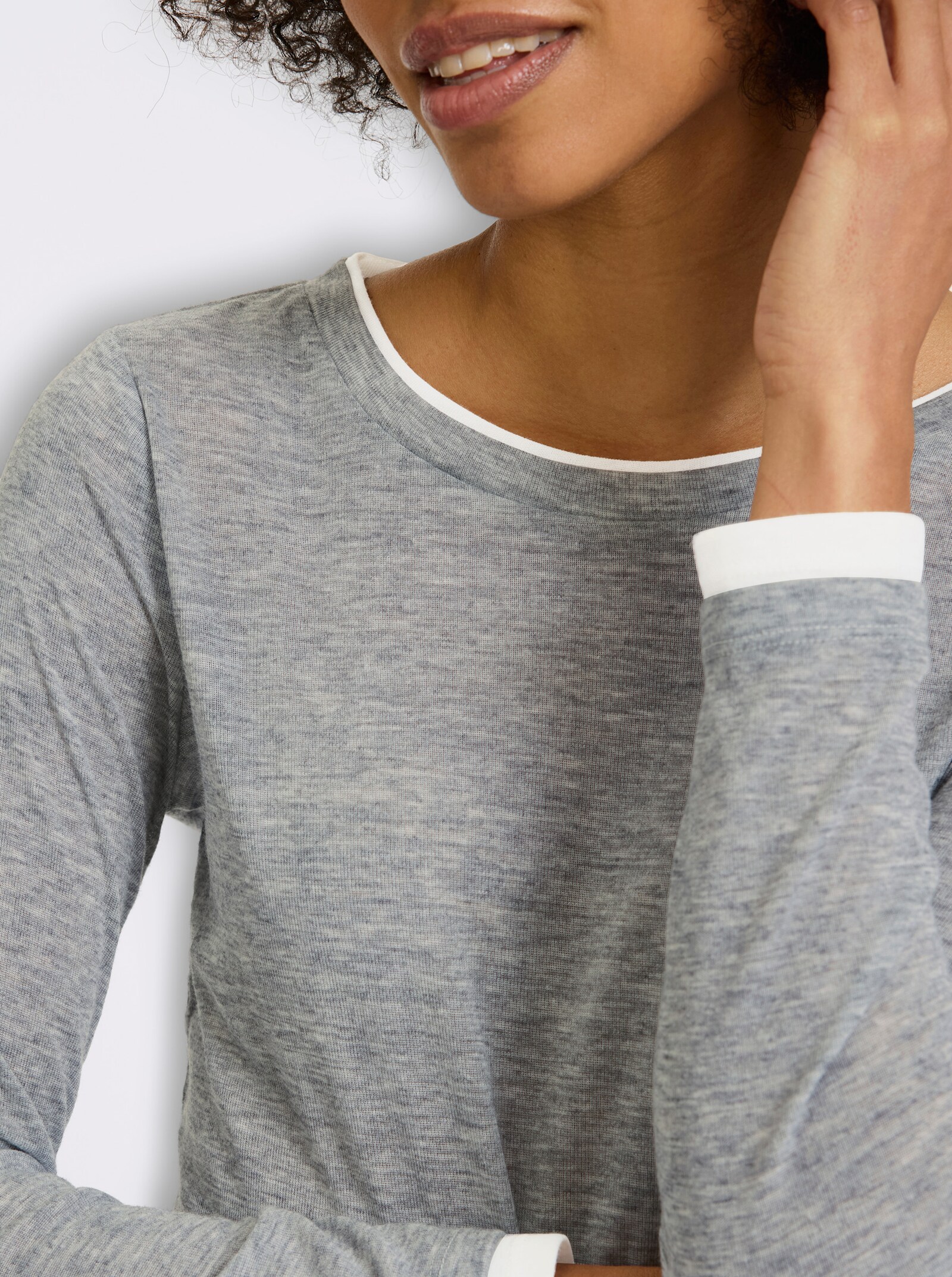 heine 2-in-1-shirt met lange mouwen en contrastkleurige boorden - grijs gemêleerd