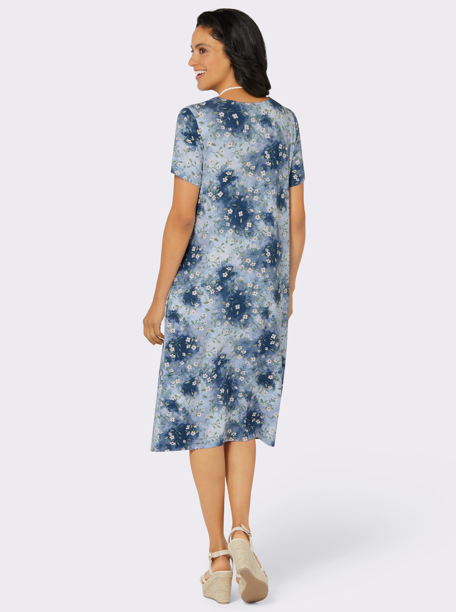 Jerseykleid mit Nahttaschen, bedruckt - dunkelblau-bedruckt