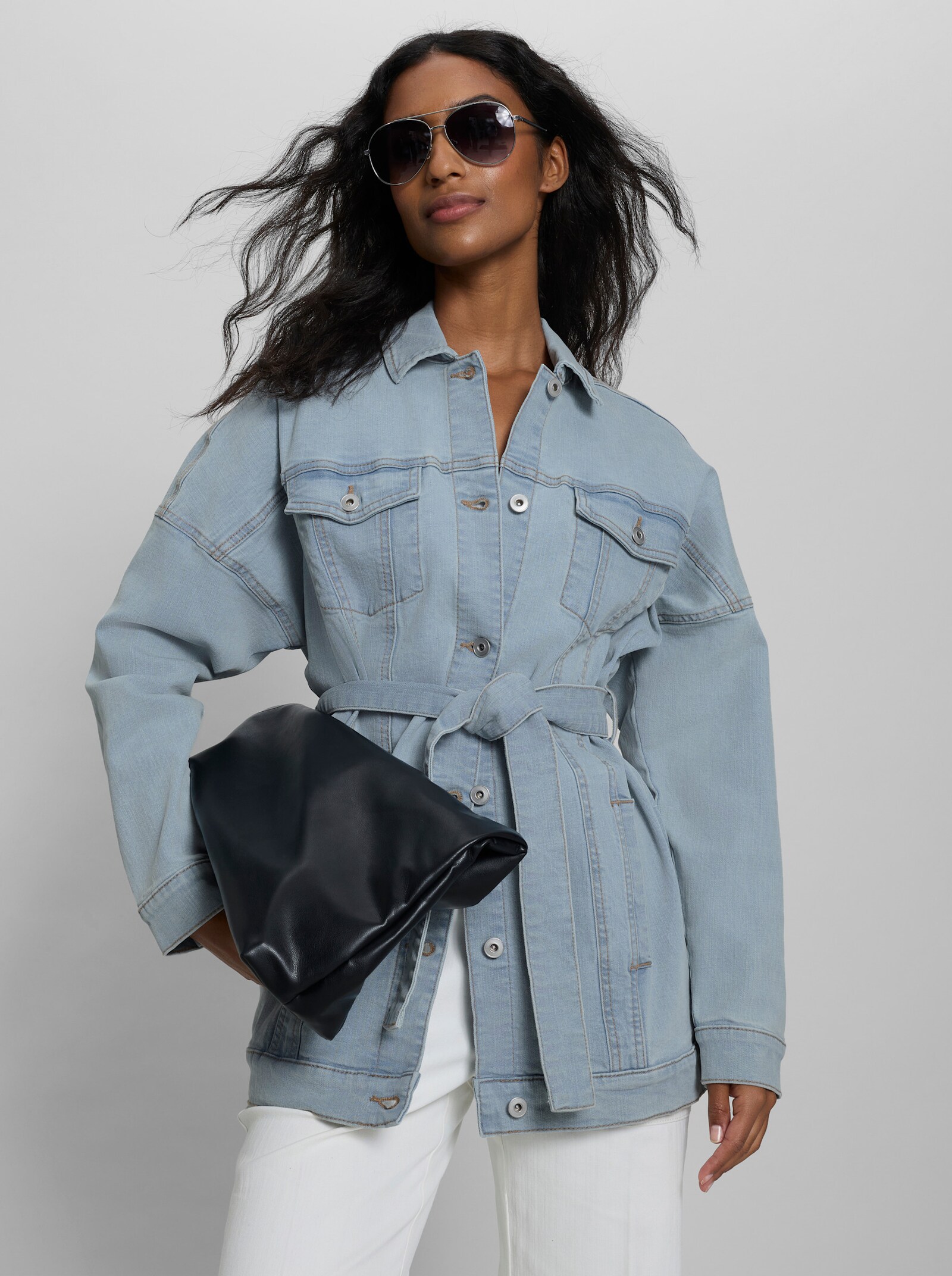 heine Jeansblazer mit Bindegürtel - blue-bleached