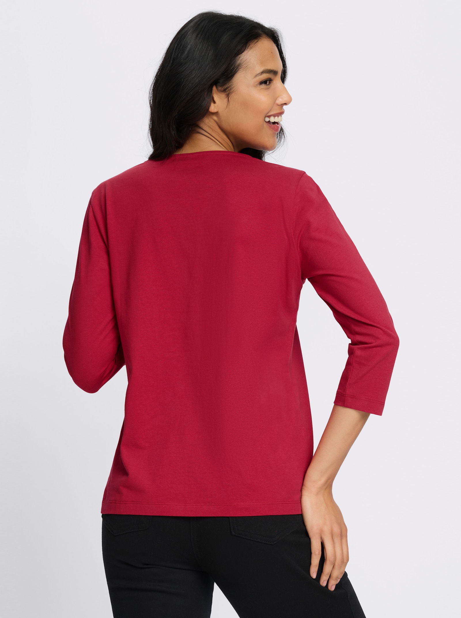 3/4-Arm-Shirt mit Glitzerdruck - rot-grau