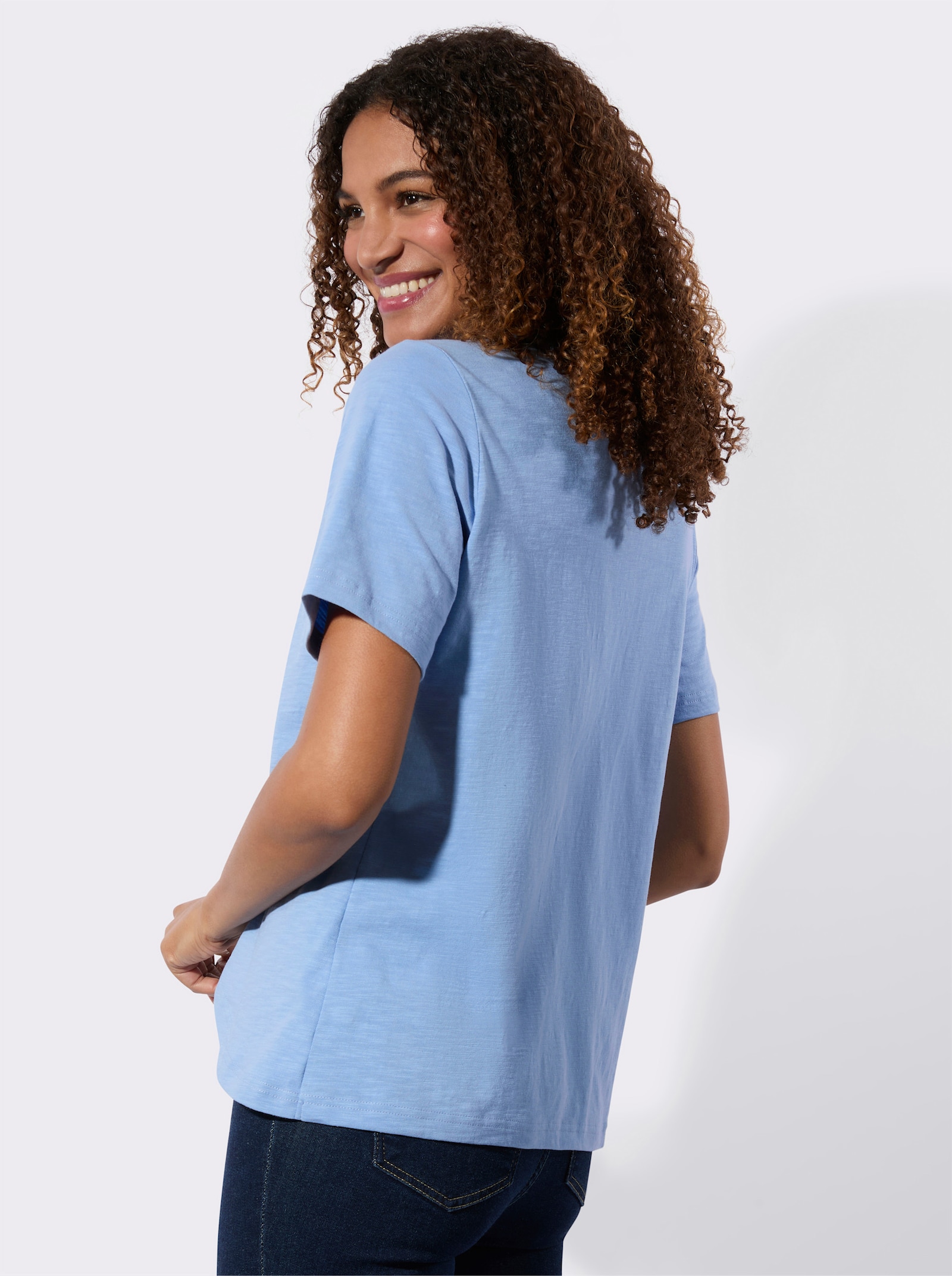 2-in-1-shirt met knoopdetail - hemelsblauw/ecru
