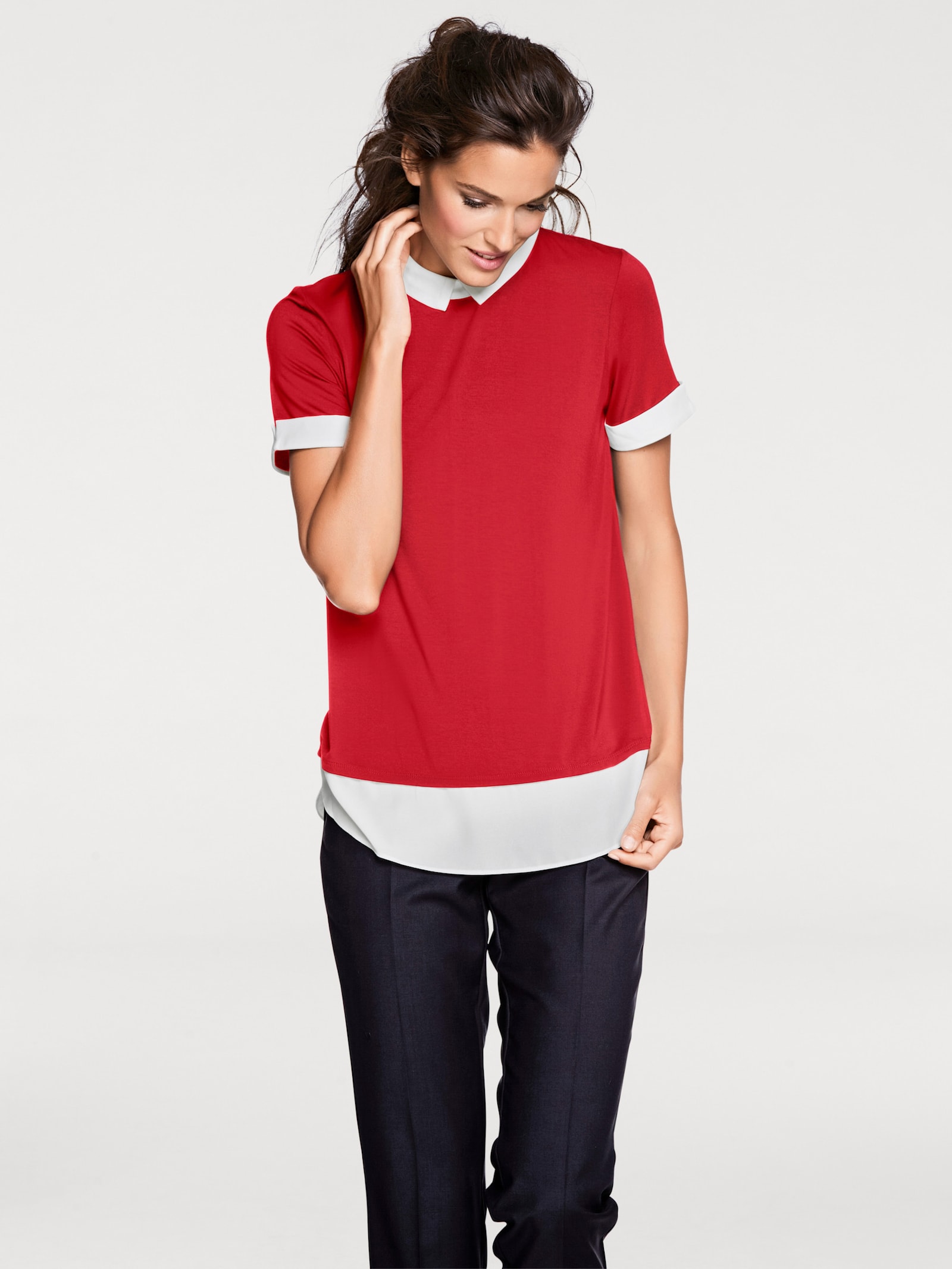 heine T-shirt 2 en 1 avec empiècements en mousseline - rouge