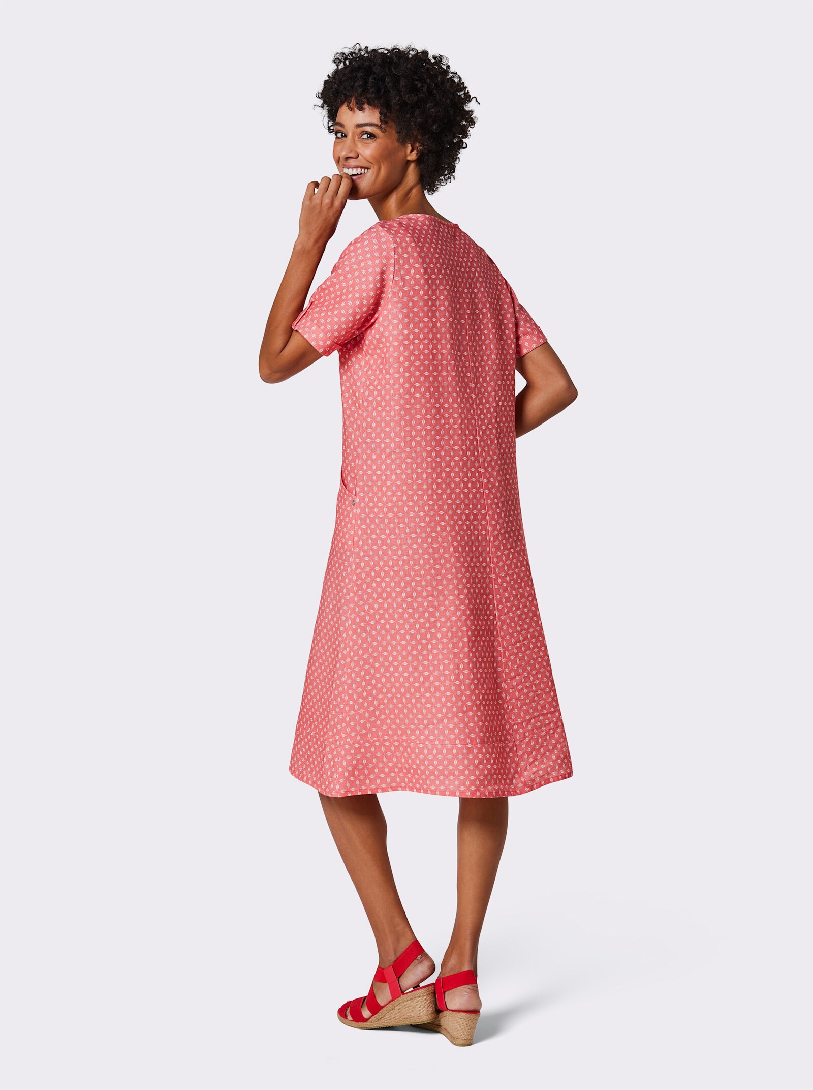 CREATION L PREMIUM Jurk in A-lijn van linnen - koraal/wit geprint