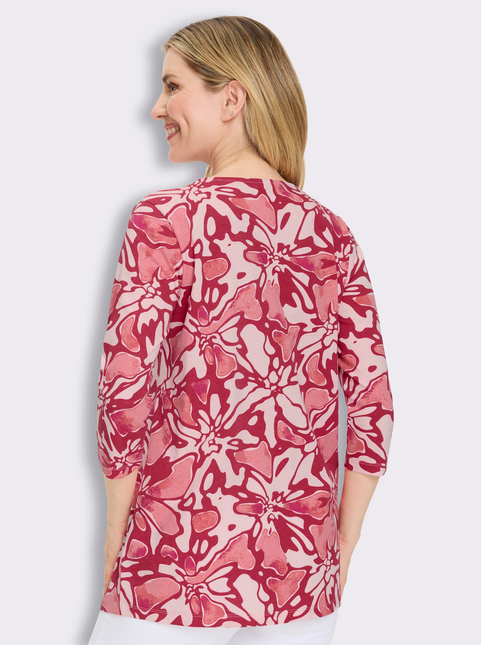 Longshirt mit Zierschnalle - hellrosé-erdbeere-bedruckt