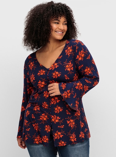 sheego by Joe Browns Langarmshirt - nachtblau-gemustert