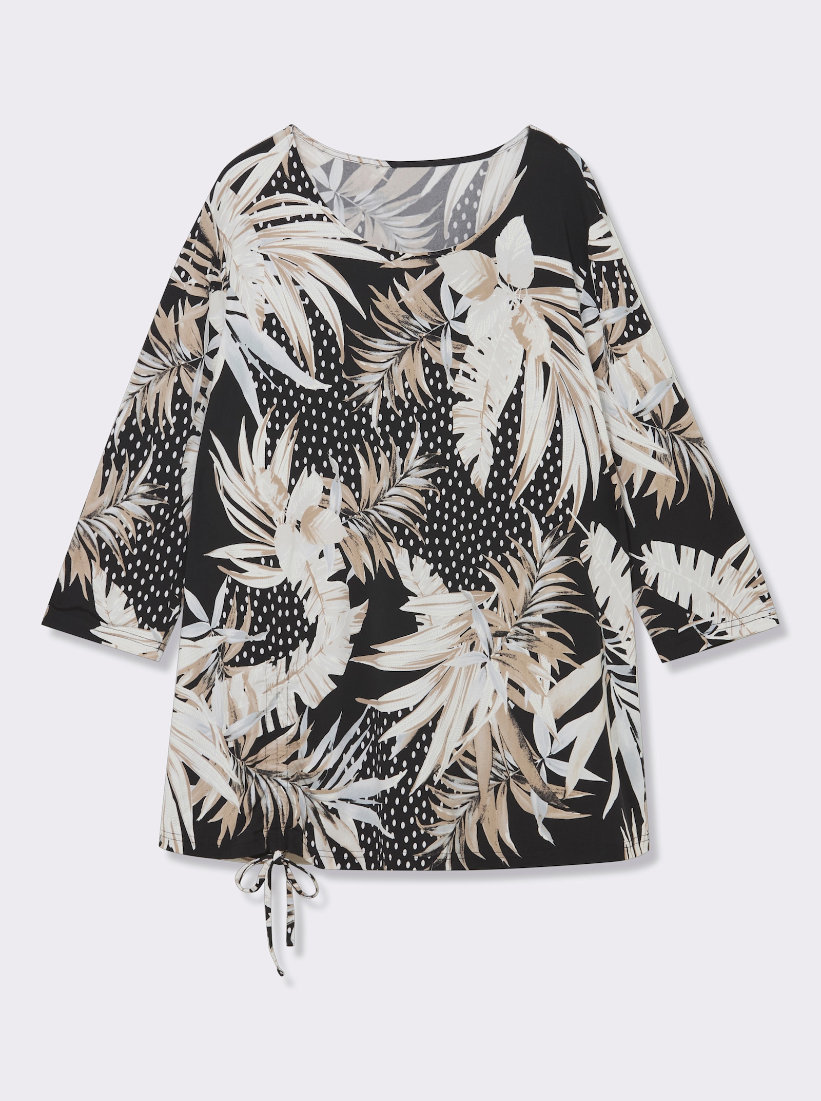 Print-Shirt mit raffbarem Tunnelzug - schwarz-sesam-bedruckt